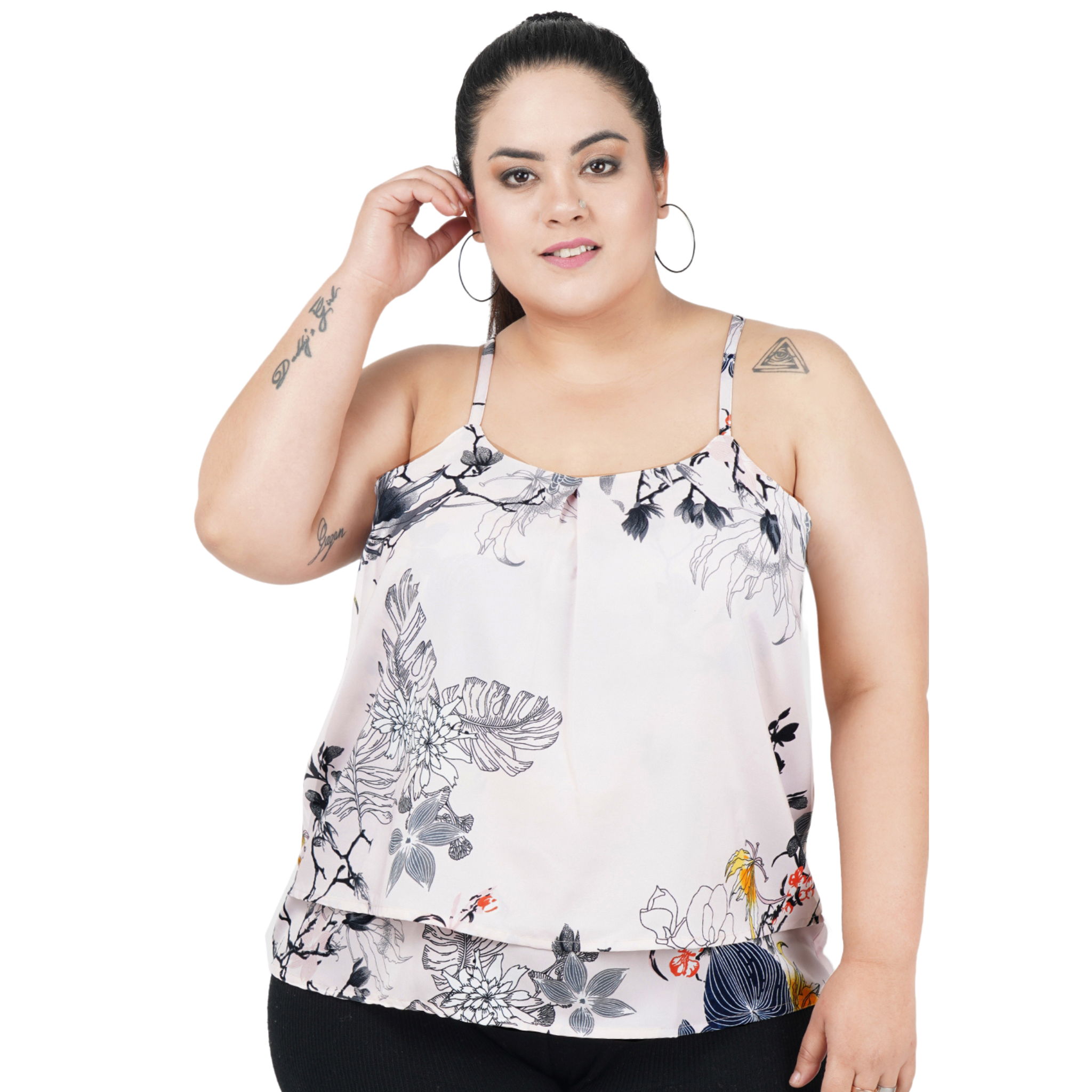 Pink Floral Strap Plus Size Top