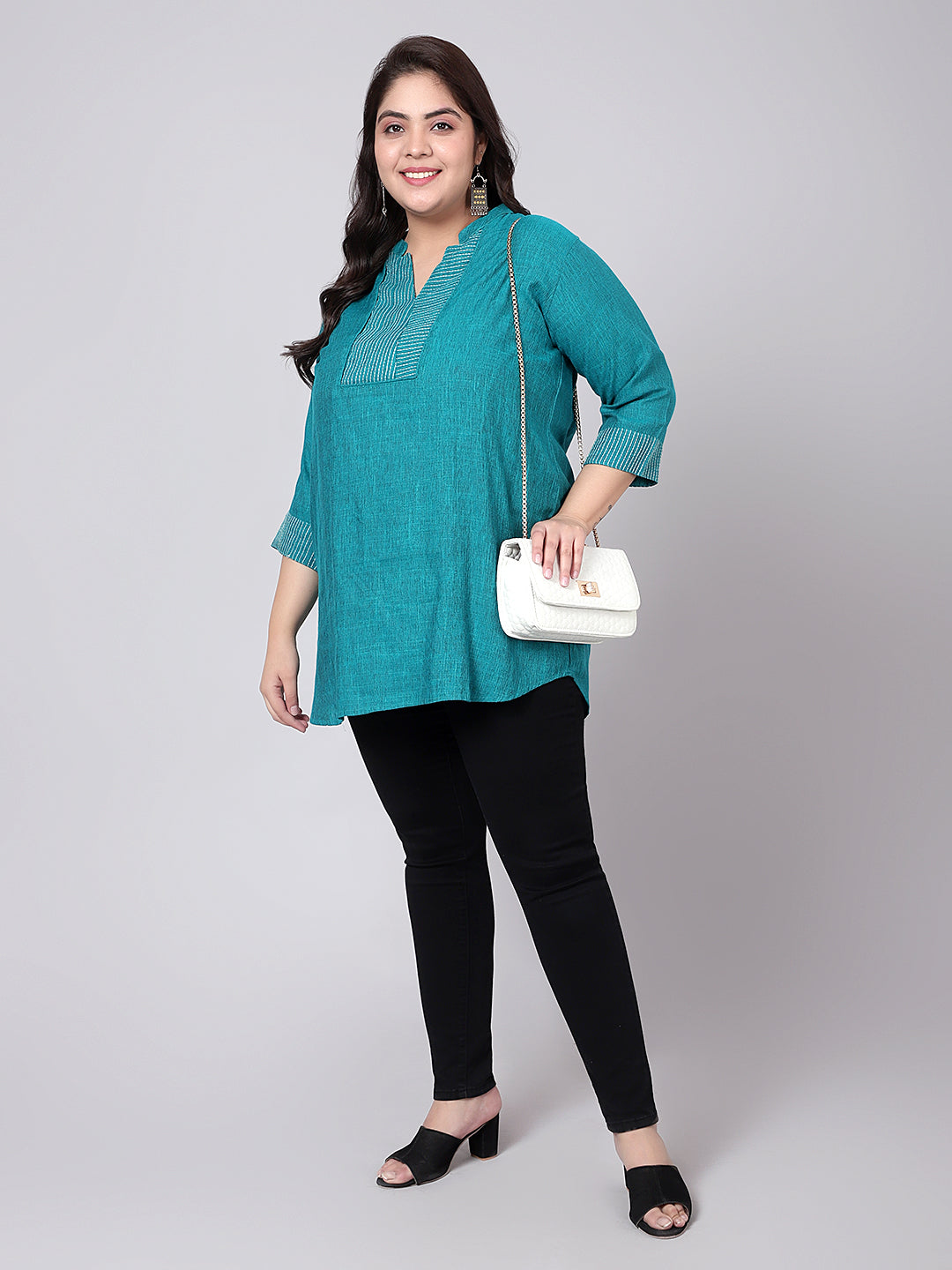 Turquoise Embroidered Plus Size Tunic