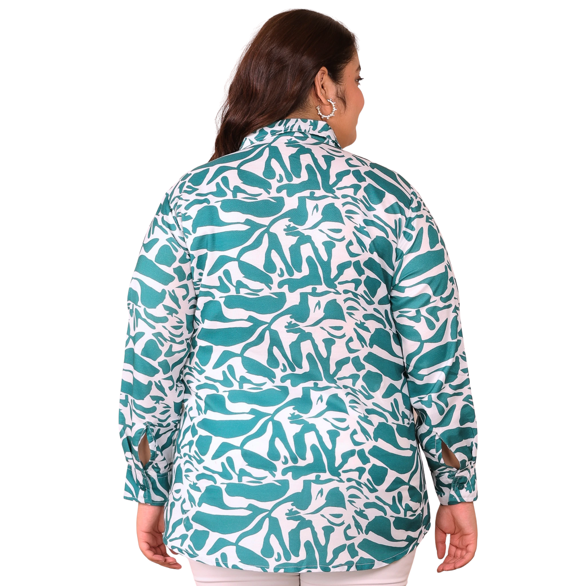 Green and White Abstract Plus Size Shirt
