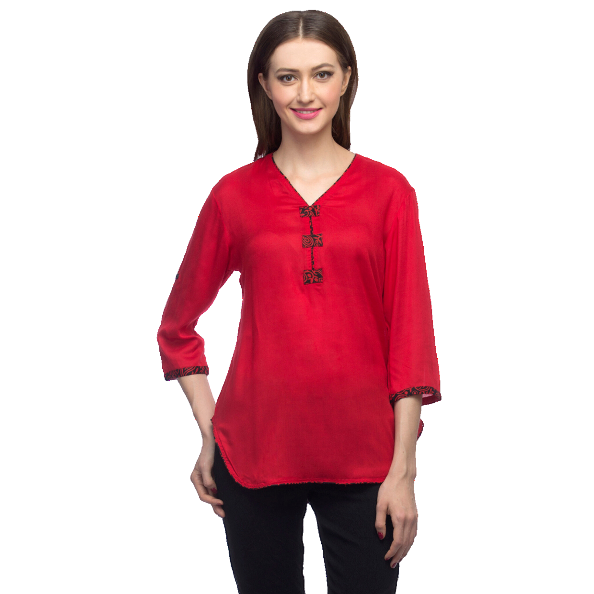 Red Solid Asymmetrical Top