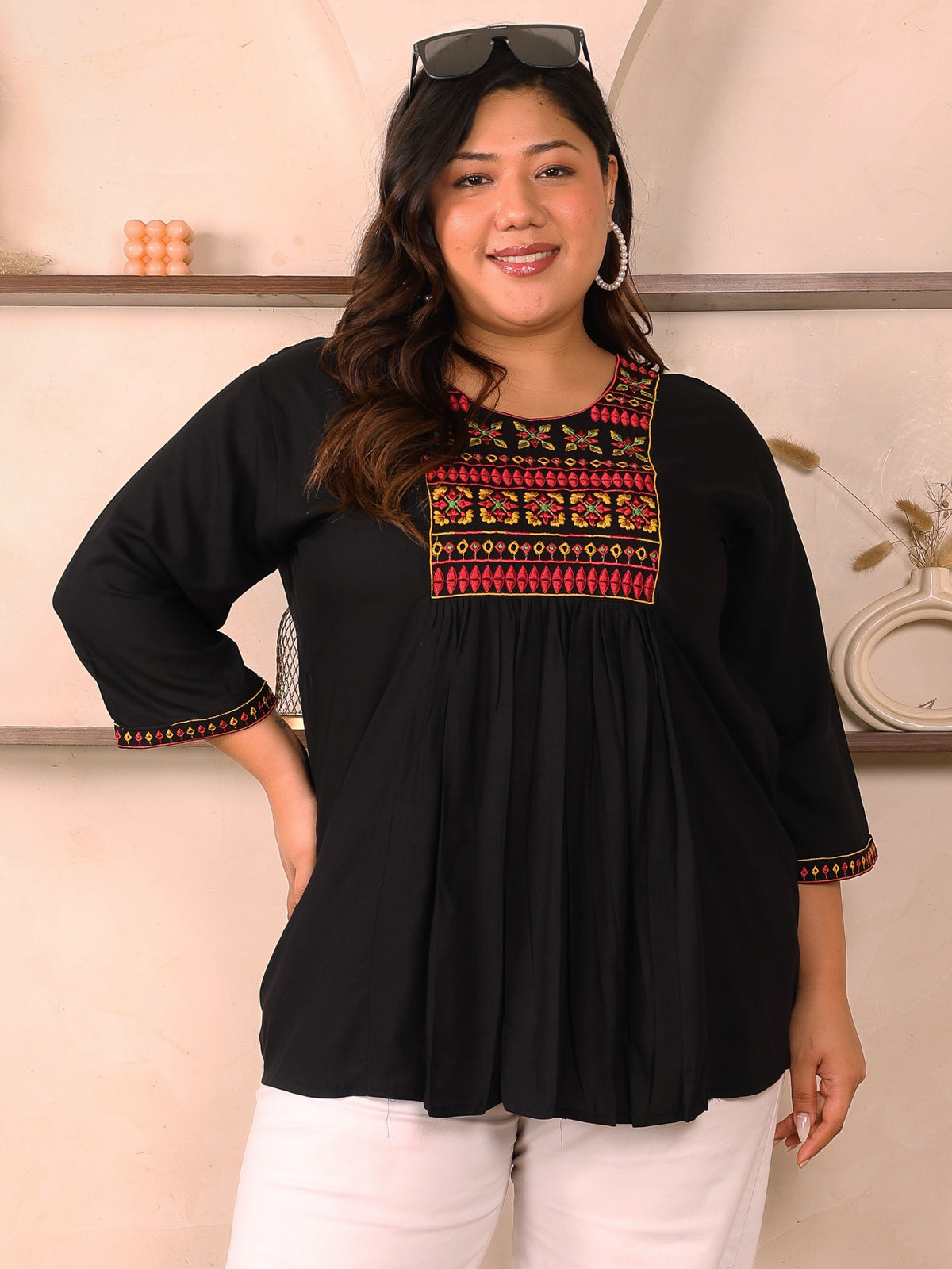 Black Embroidered Plus Size Tunic