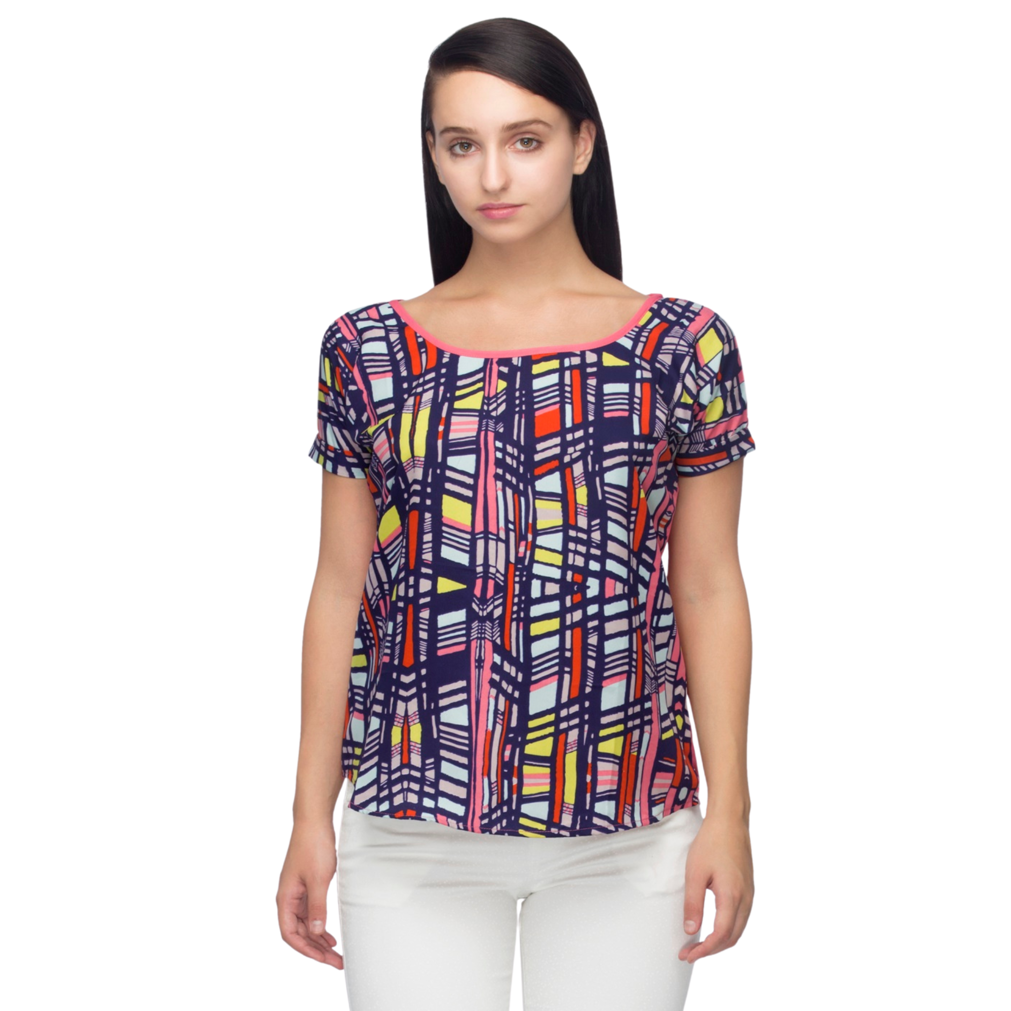 Blue Multicolor Print Top