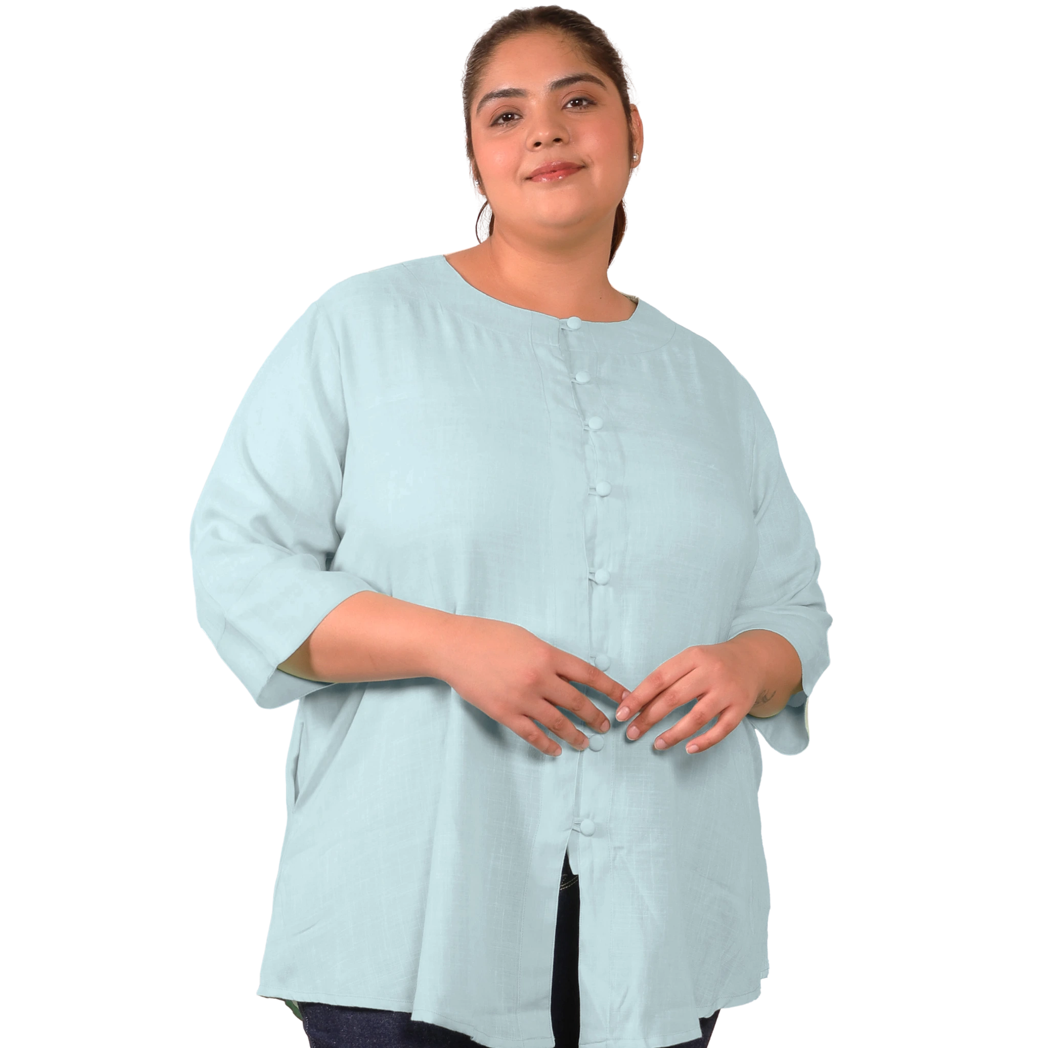 Blue Cotton Linen Plus Size Tunic