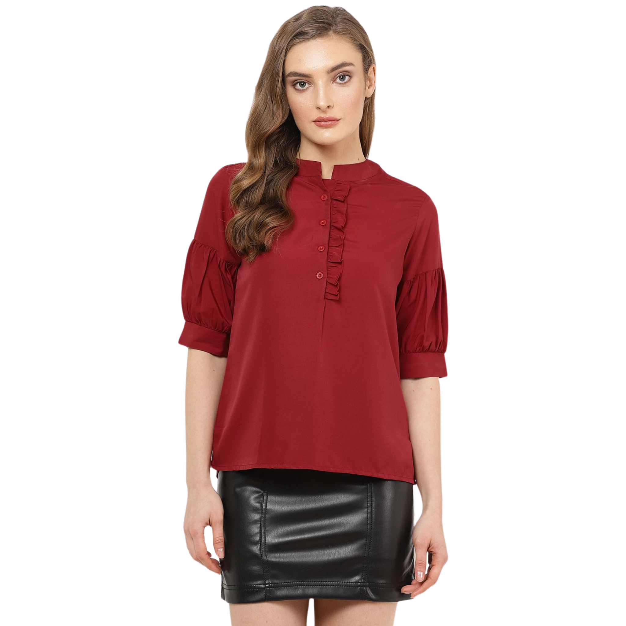 Maroon Ruffle Solid Top