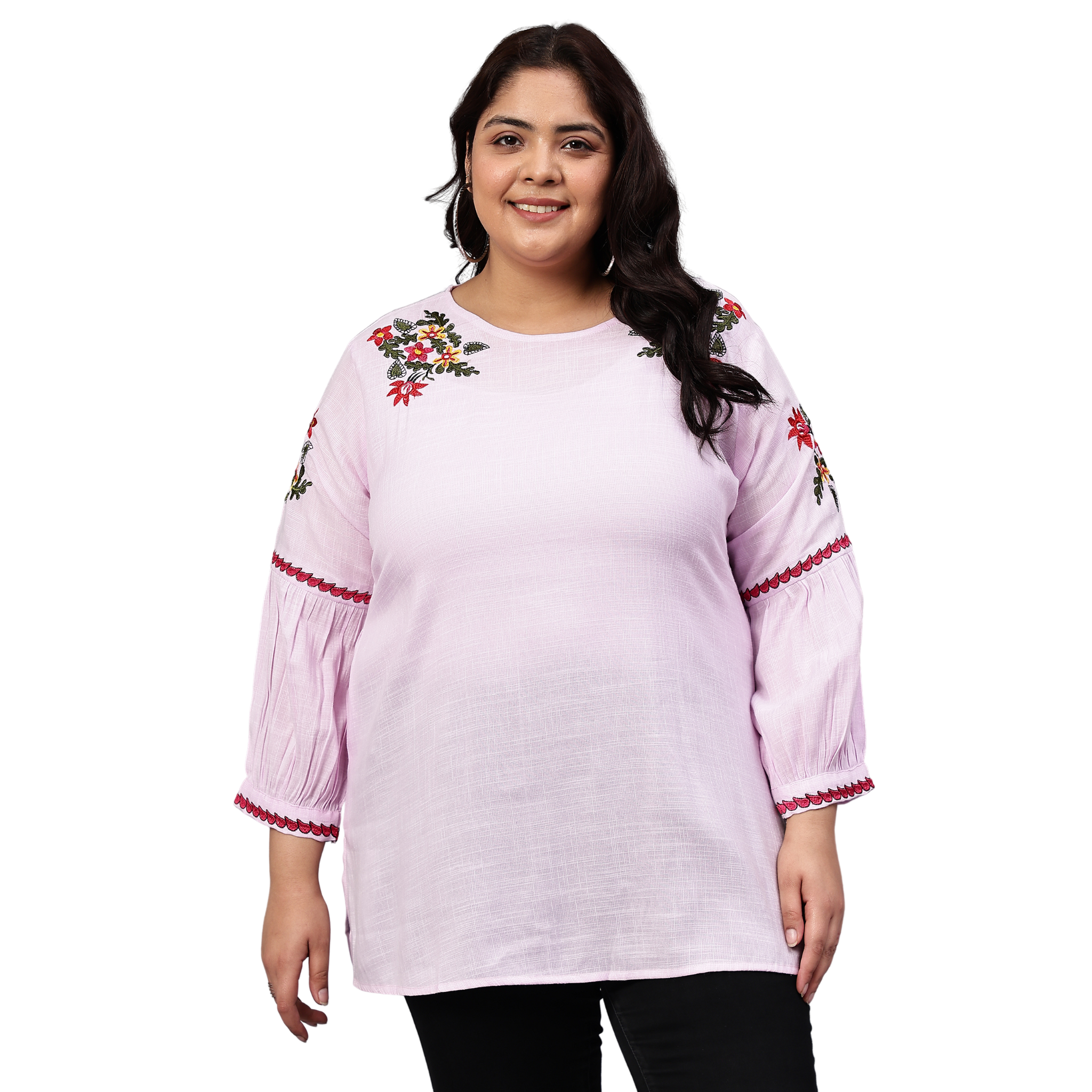 Purple Embroidered Plus Size Tunic