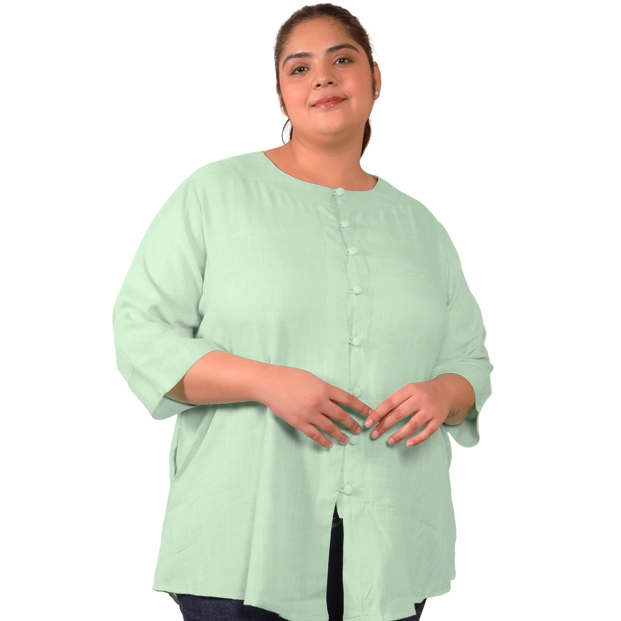 Green Cotton Linen Plus Size Tunic