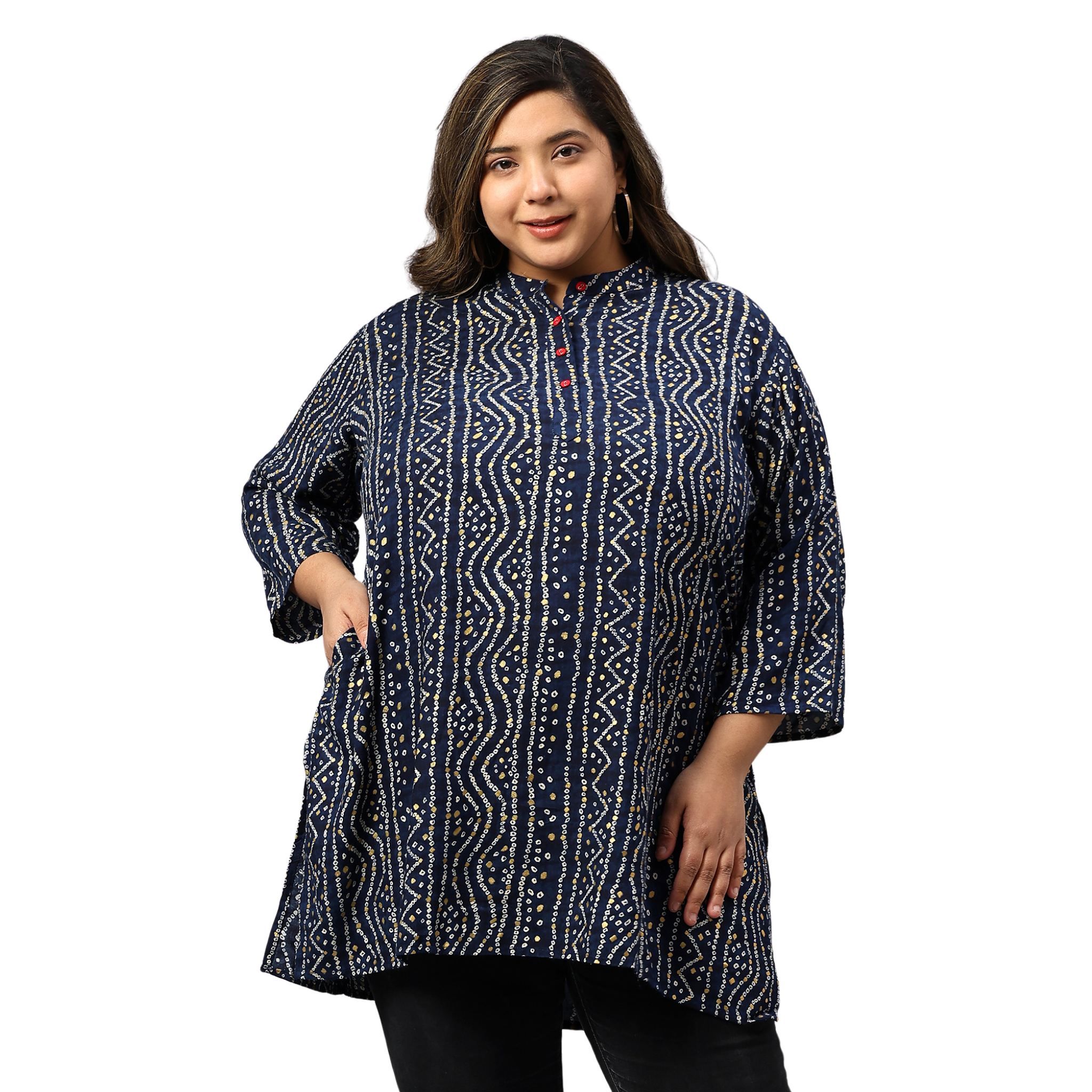 Blue Bandhani Print Plus Size Tunic