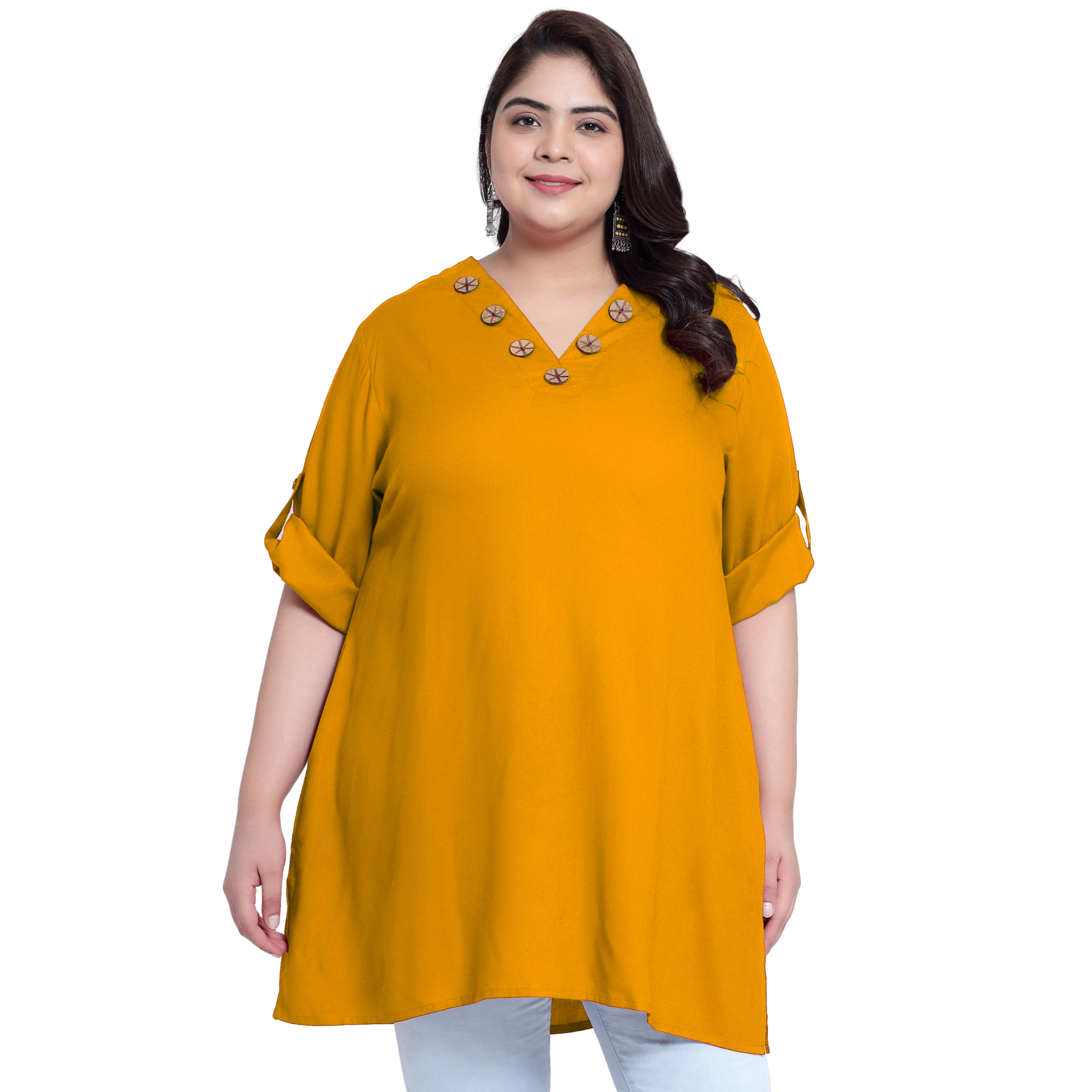 Mustard Collar Button Plus Size Tunic