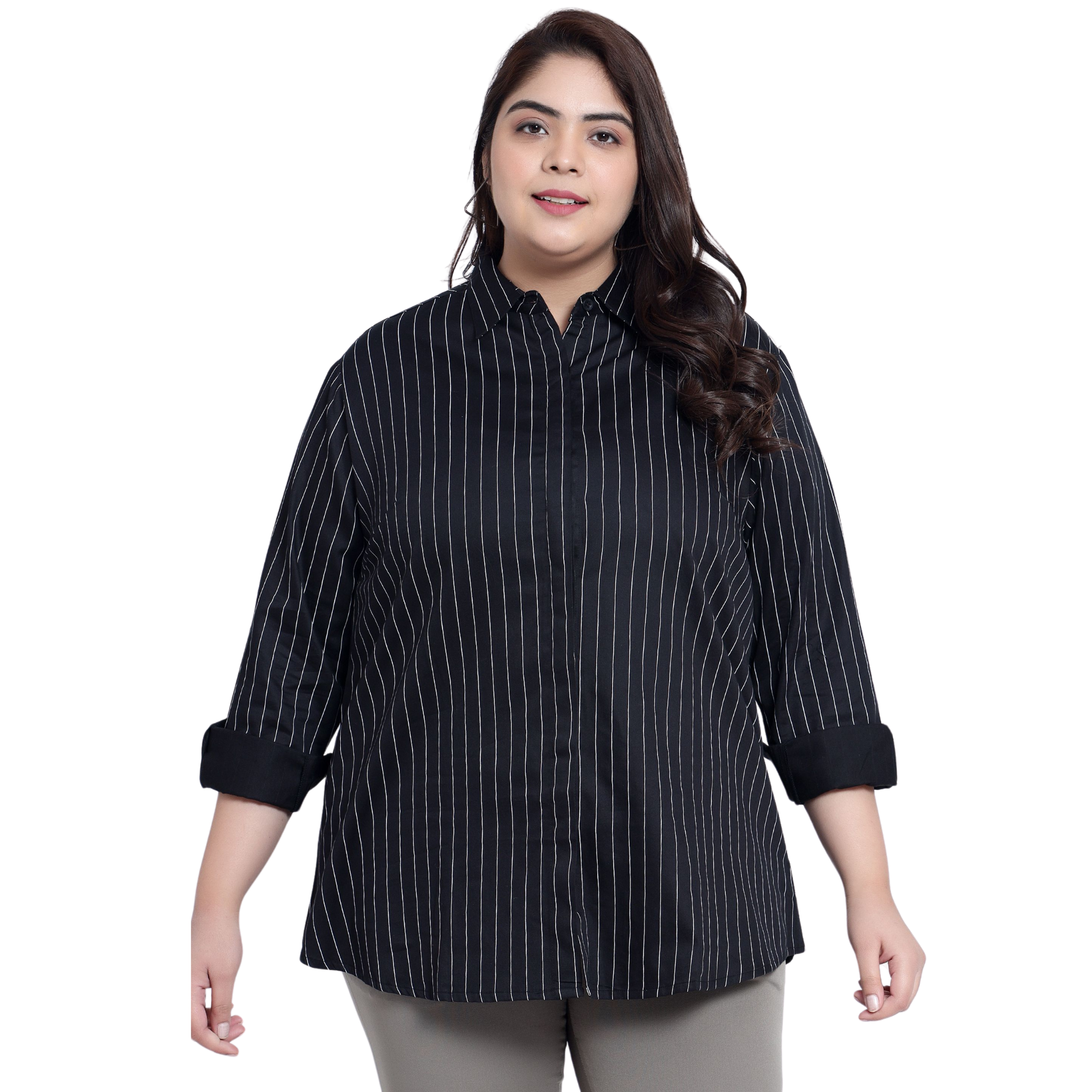 Black Stripe Formal Plus Size Shirt