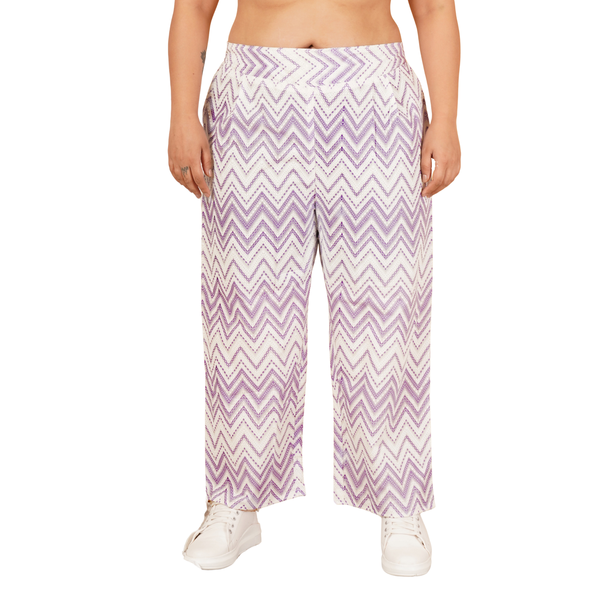 Purple Stripe Print Plus Size Trouser