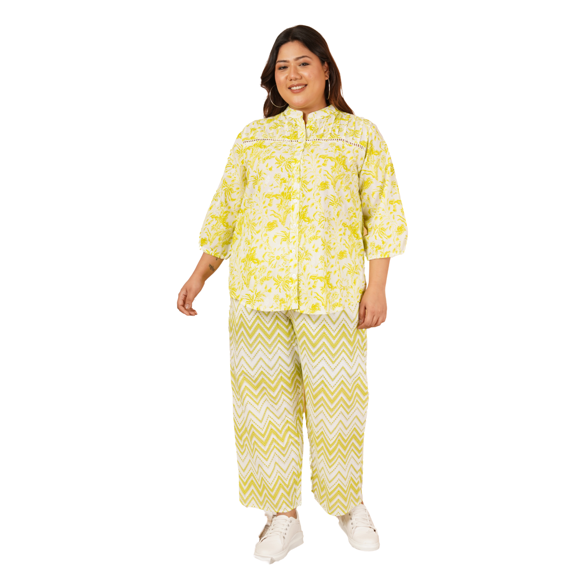 Yellow Print Plus Size Co-Ord Set