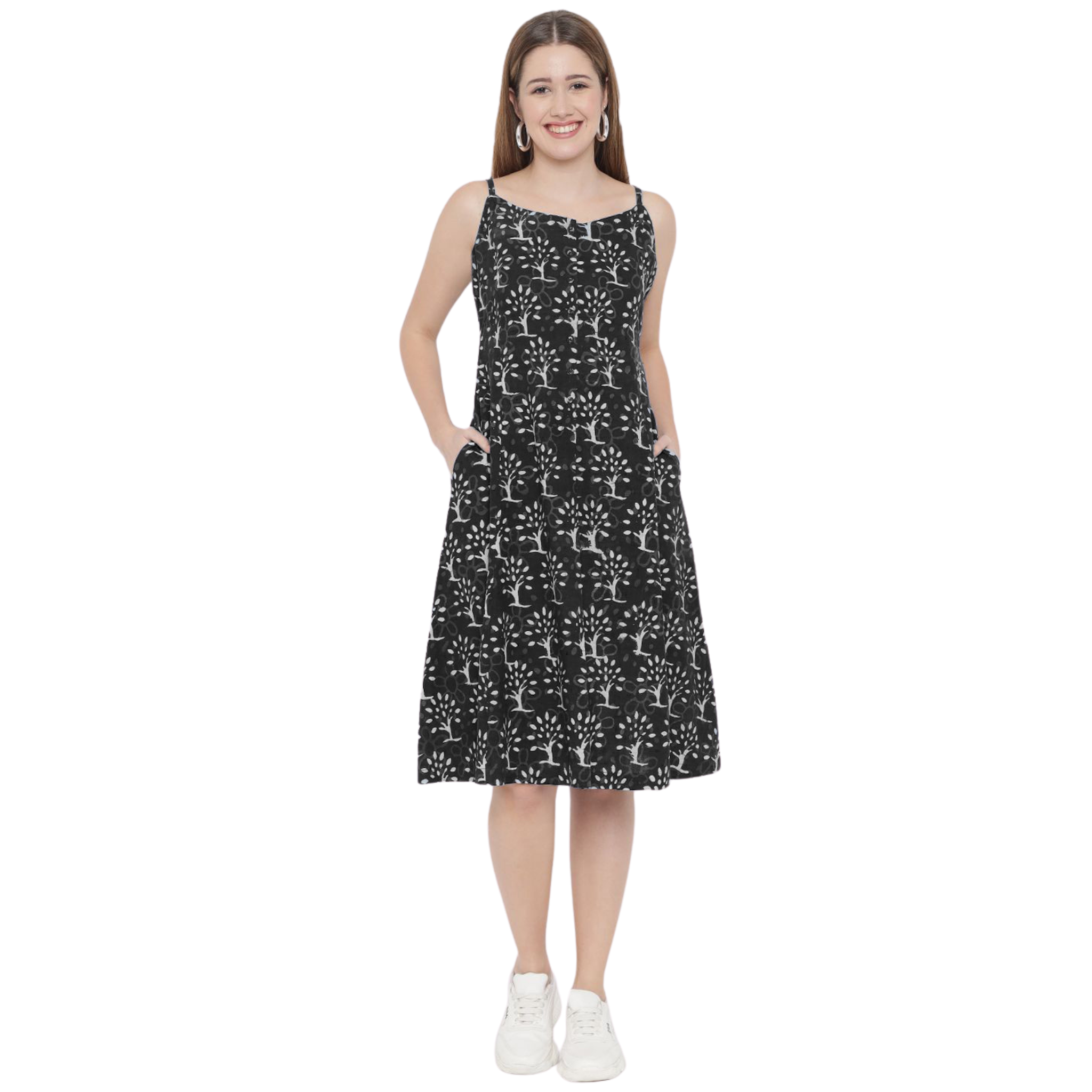 Black A-Line Hand Block Dress