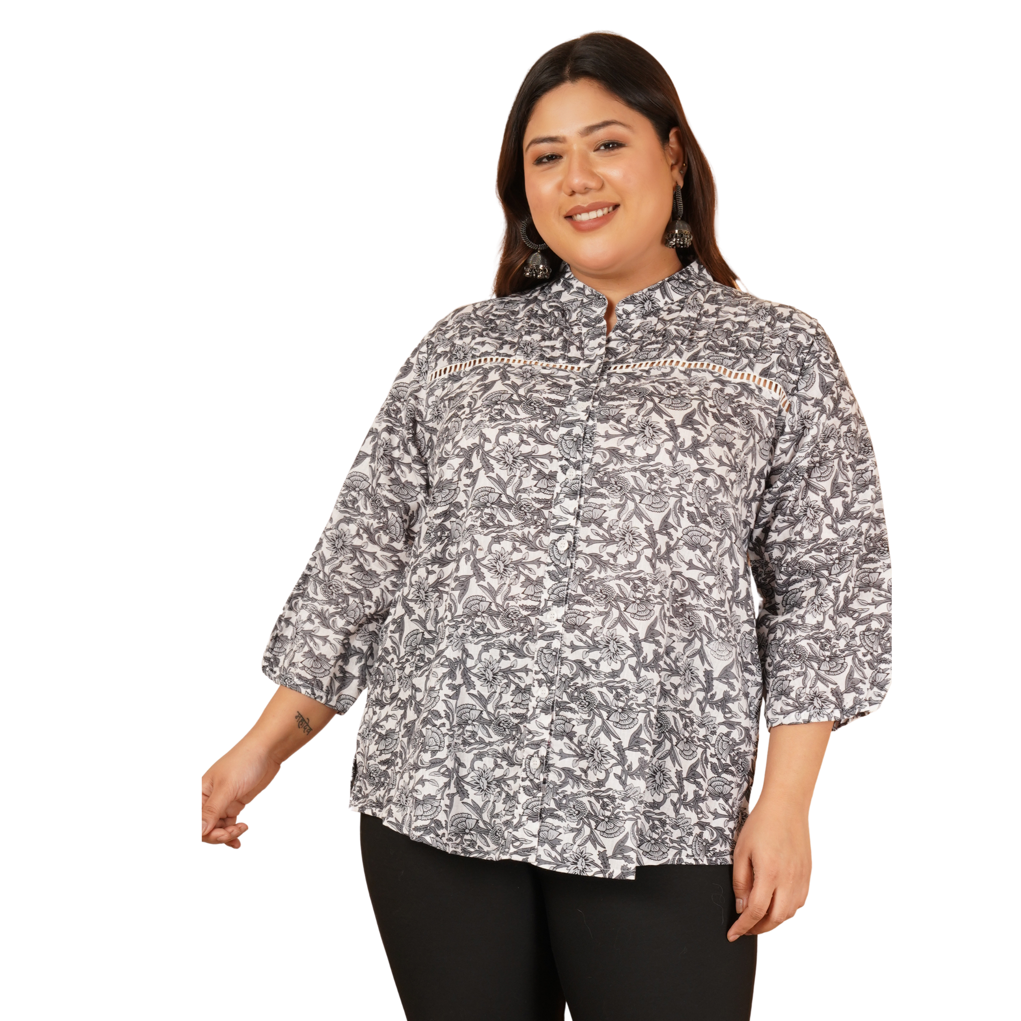 Black and White Plus Size Lace Shirt