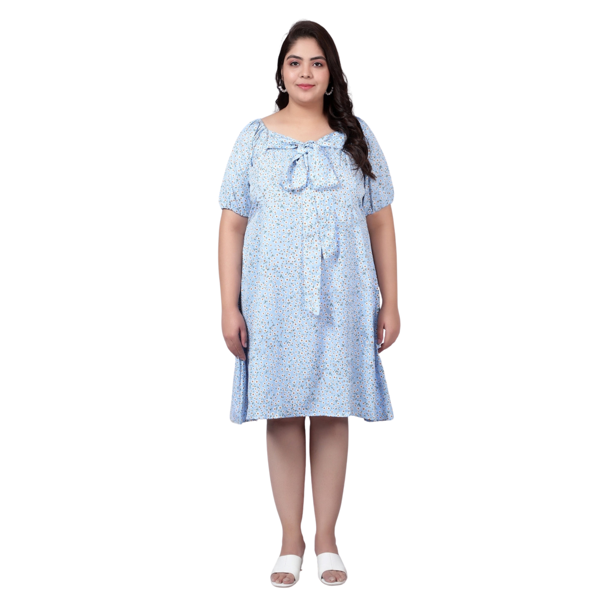 Blue Floral Smock Plus Size Dress