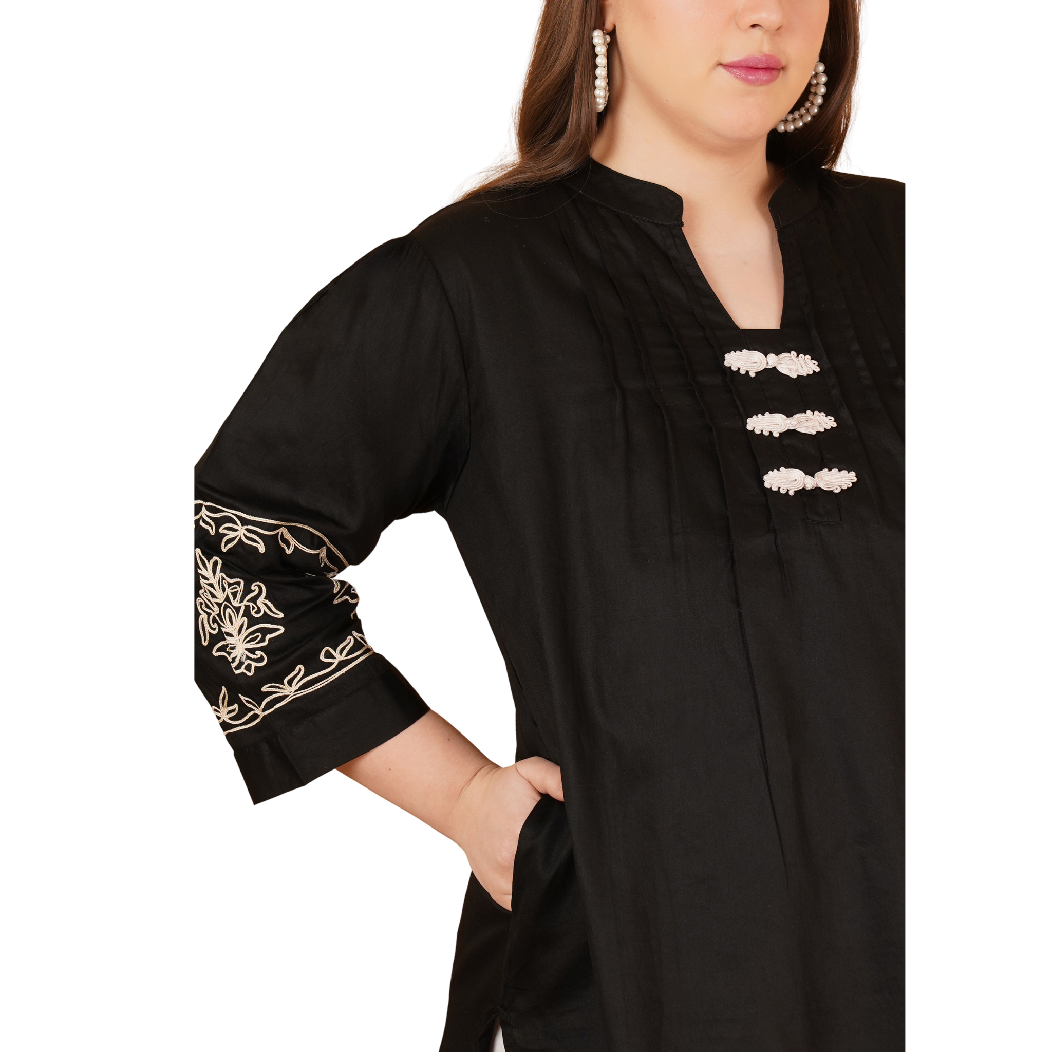Black Cotton Embroidered Tunic