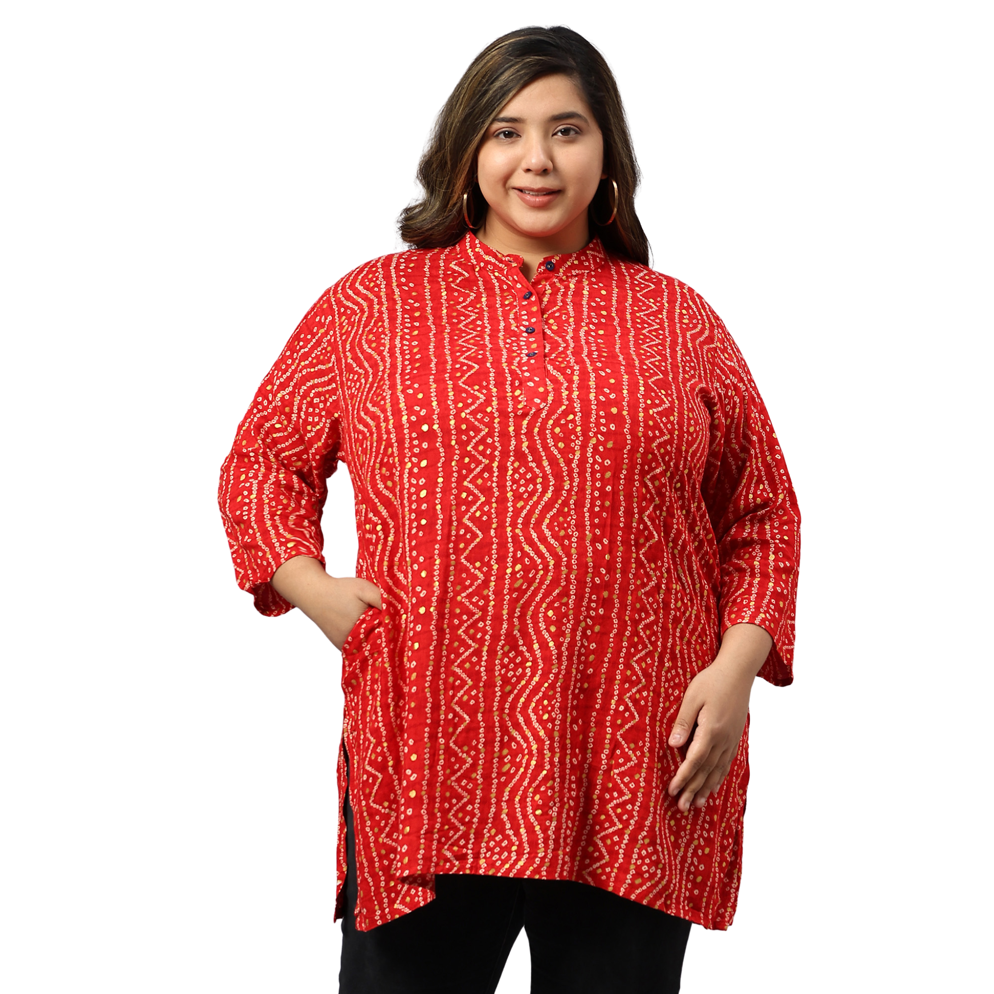 Red Bandhani Print Plus Size Tunic