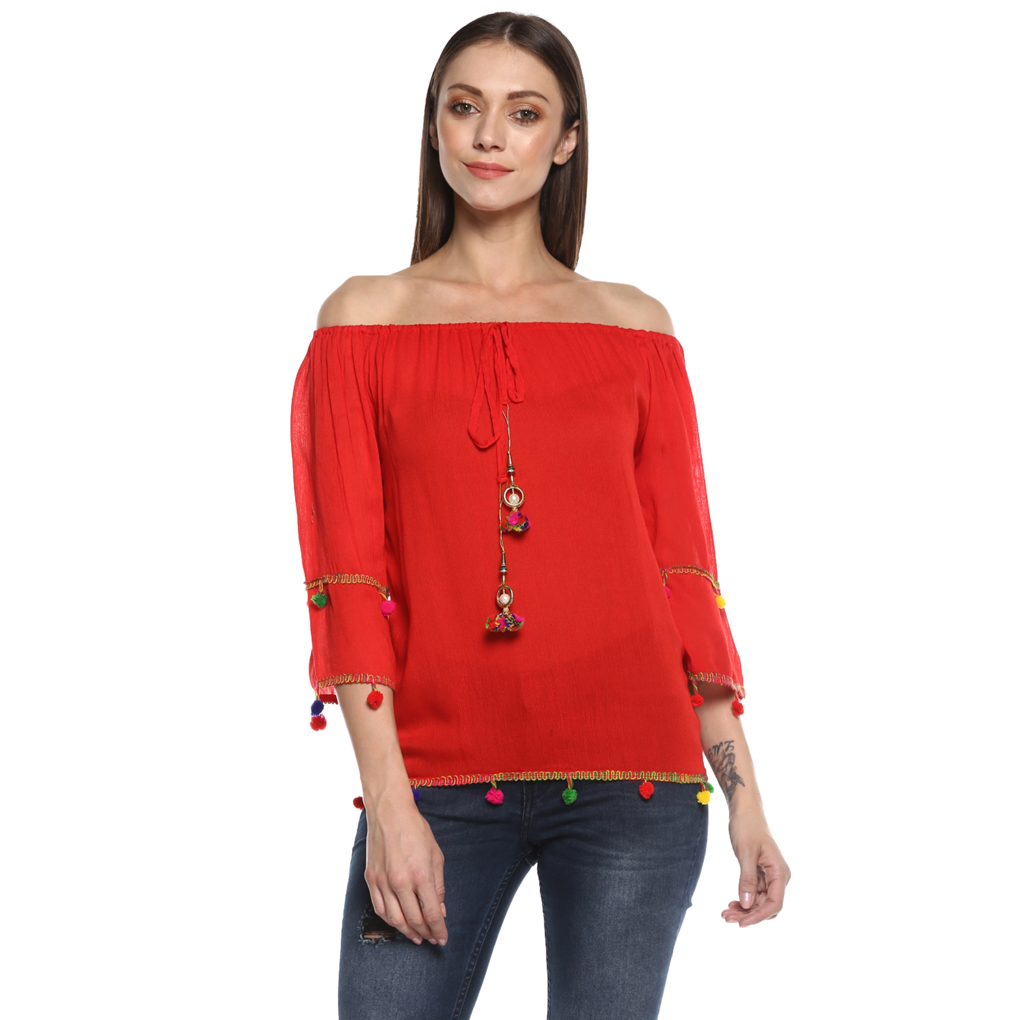 Red Pom Pom Top