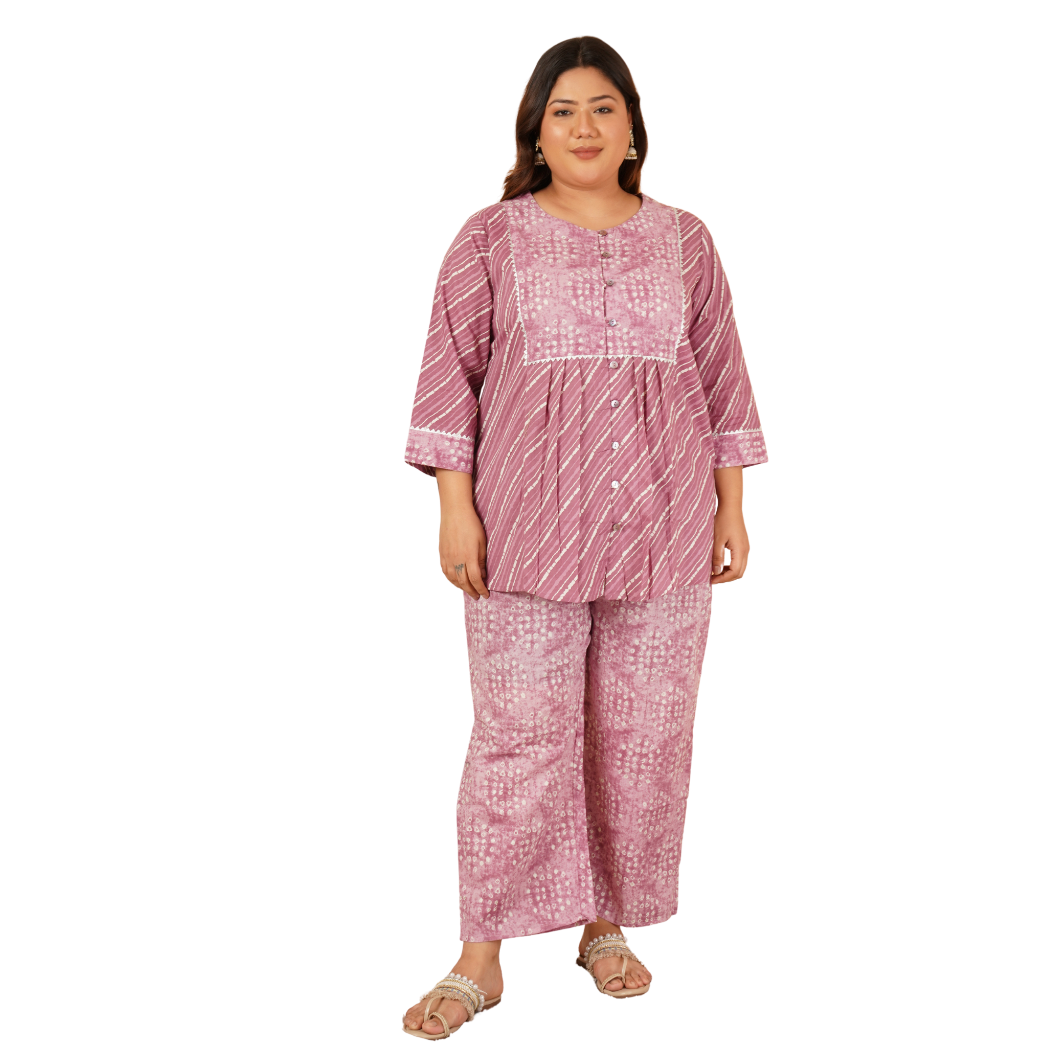 Pink Stripe Print Plus Size Co Ord Set