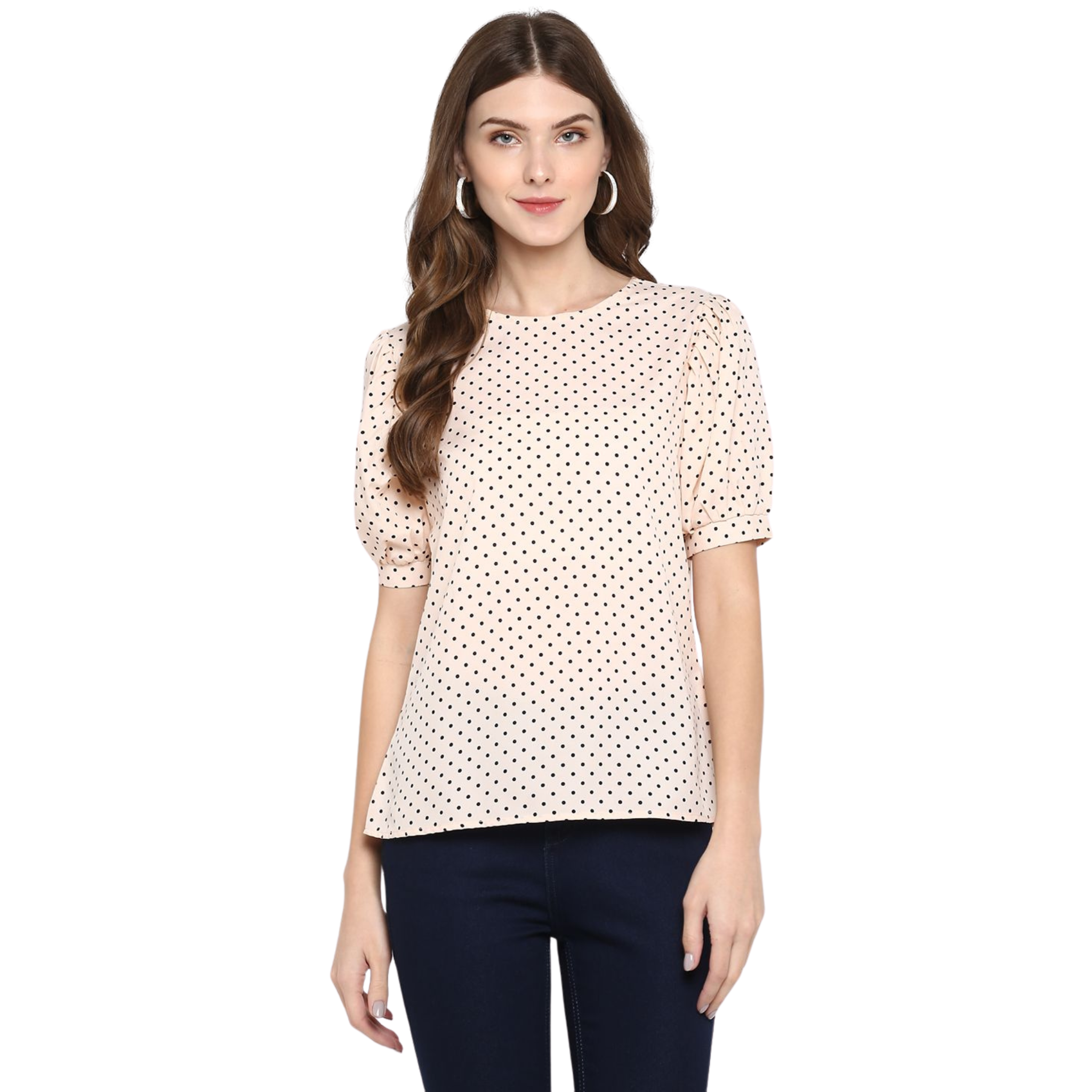 Peach Polka Dot Puff Sleeve Top