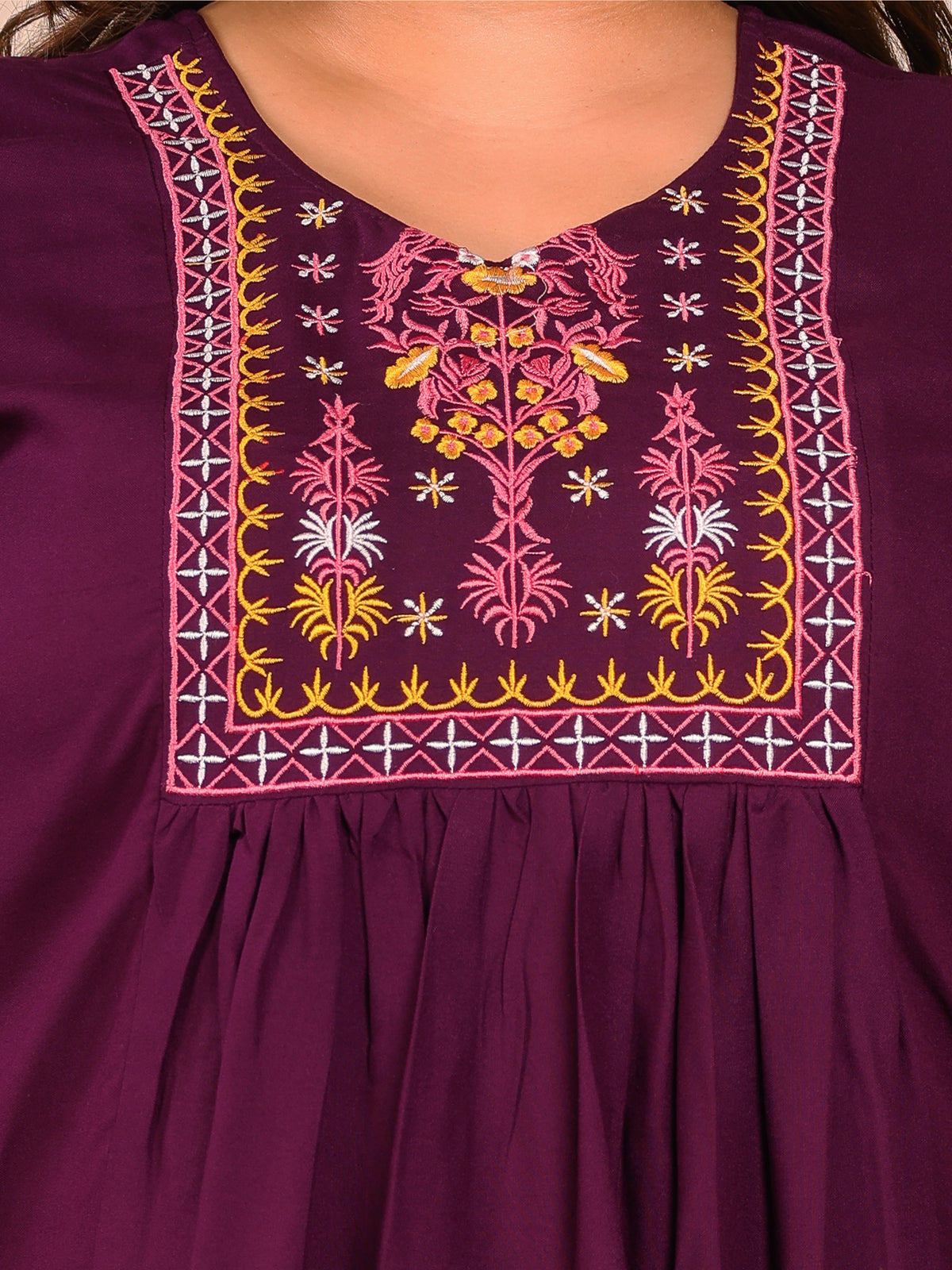 Burgundy Embroidered Plus Size Tunic