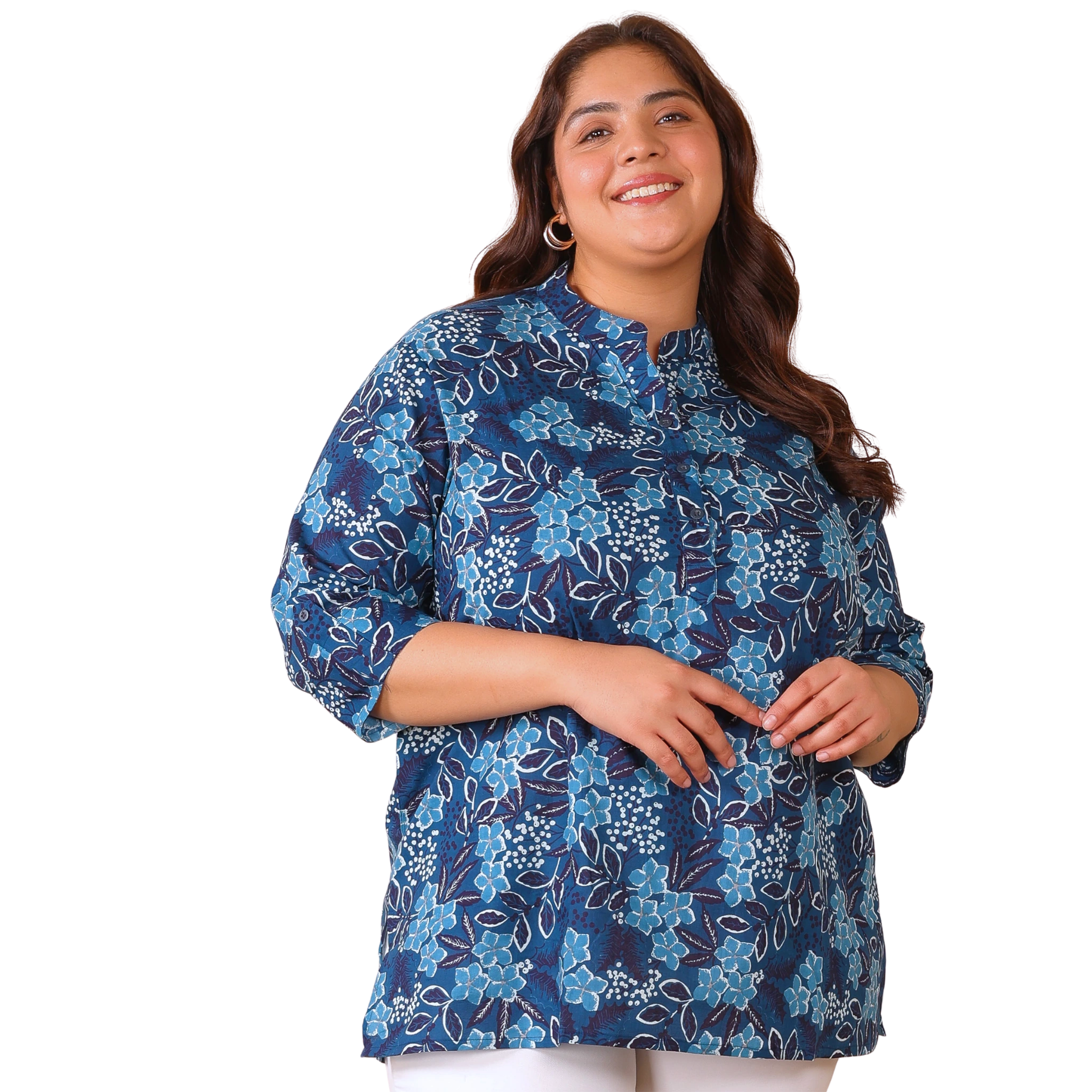 Blue Floral Cotton Print Tunic