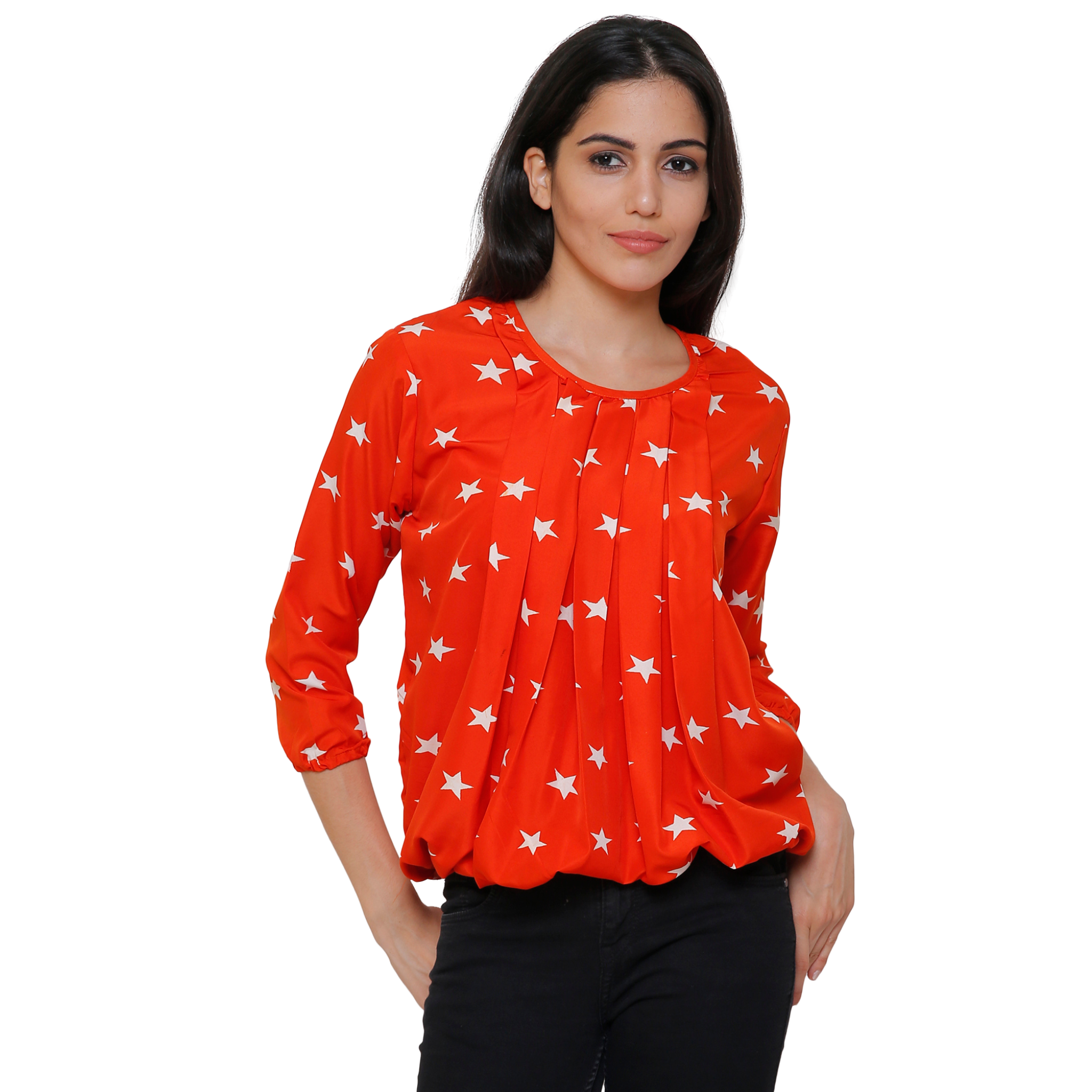 Orange Star Print Top