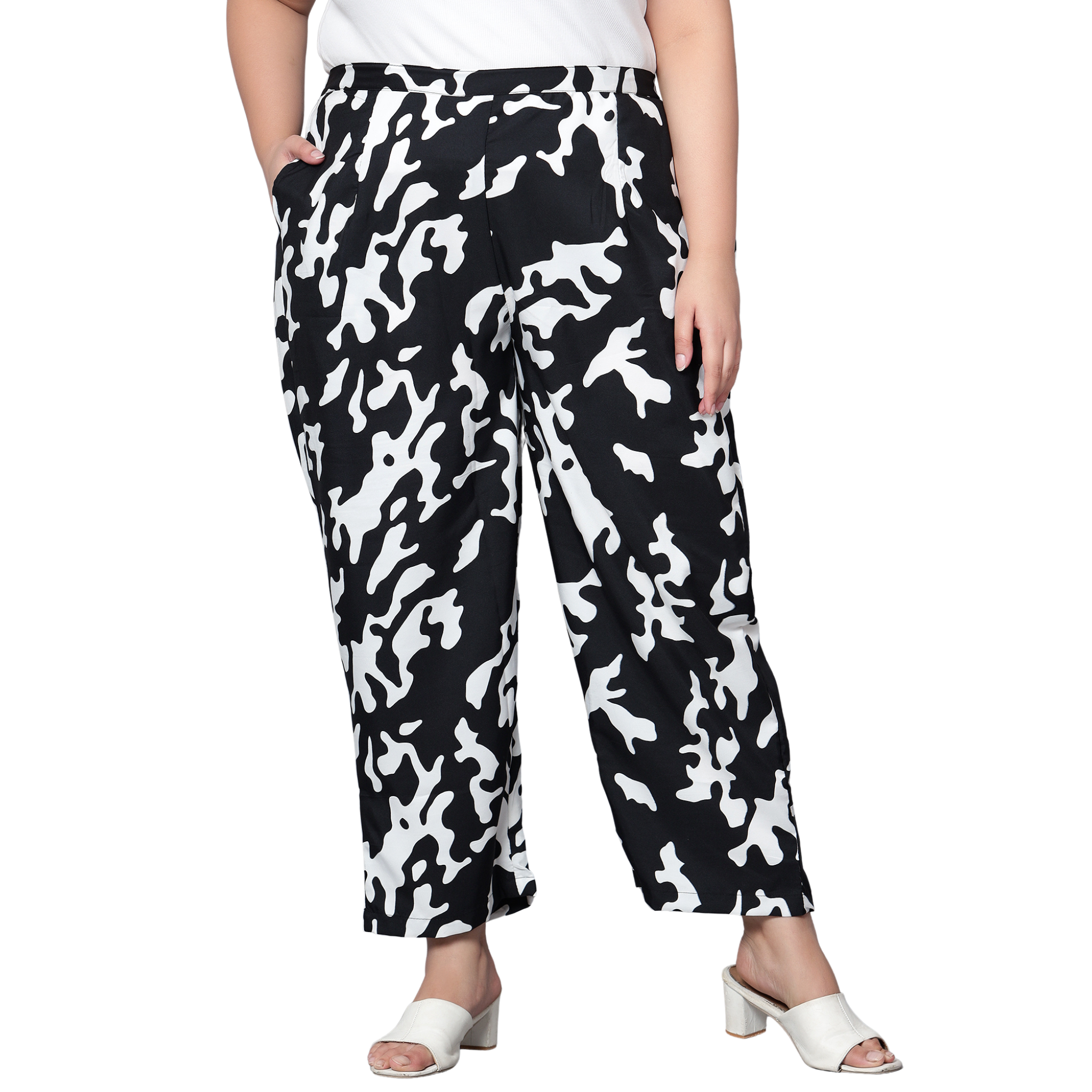 Black and White Abstract Plus Size Trousers