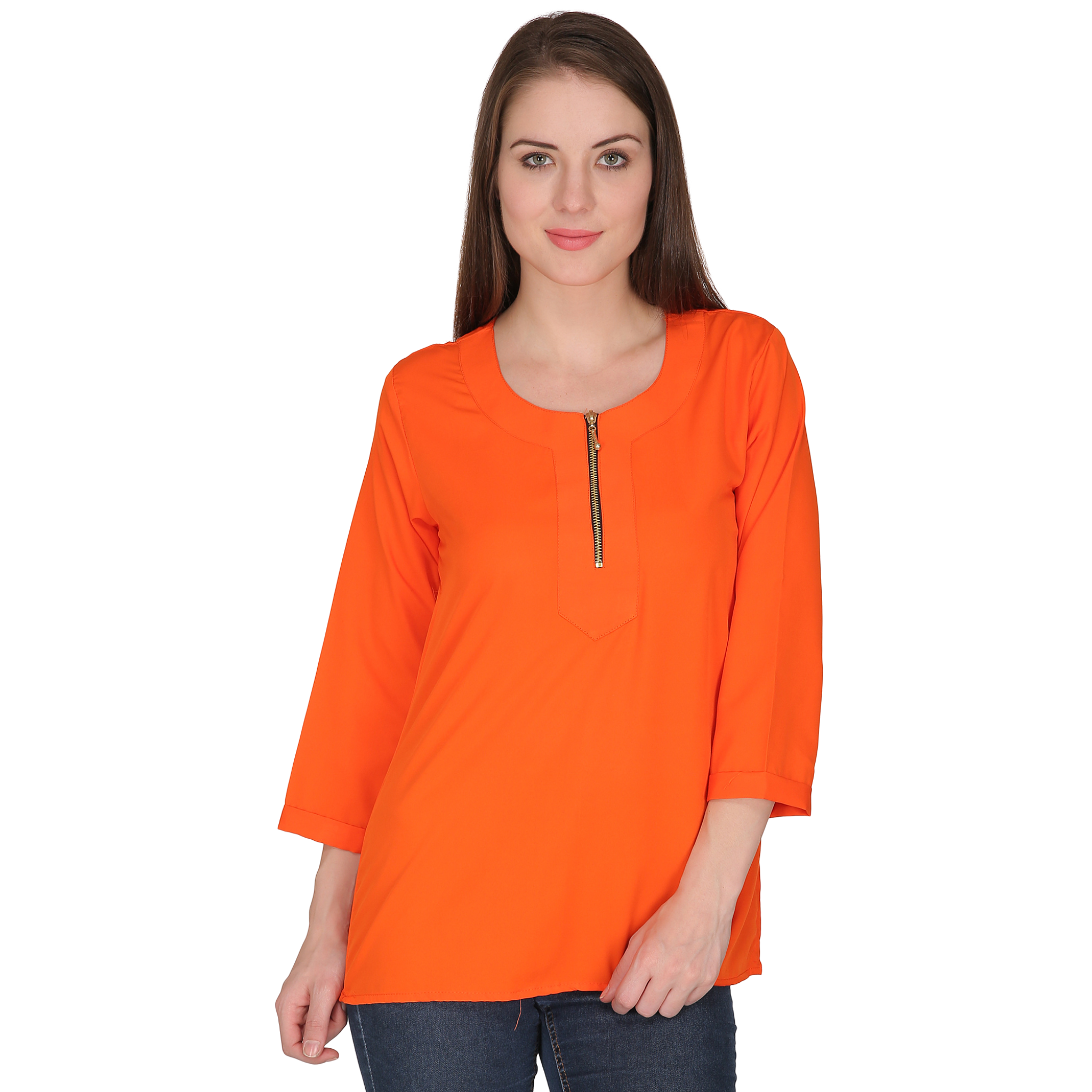 Orange Front Zipper Top