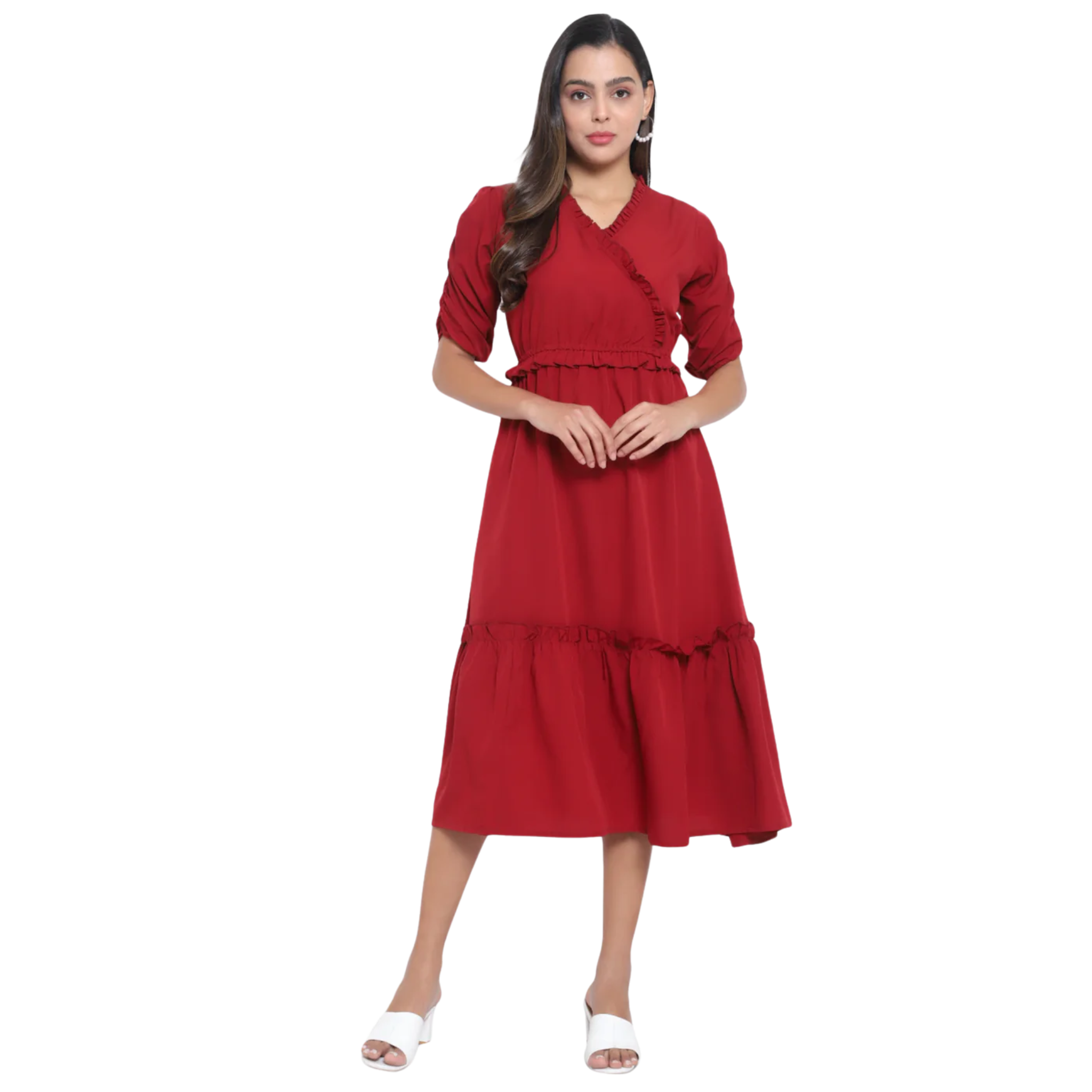 Maroon Solid Tier Dress