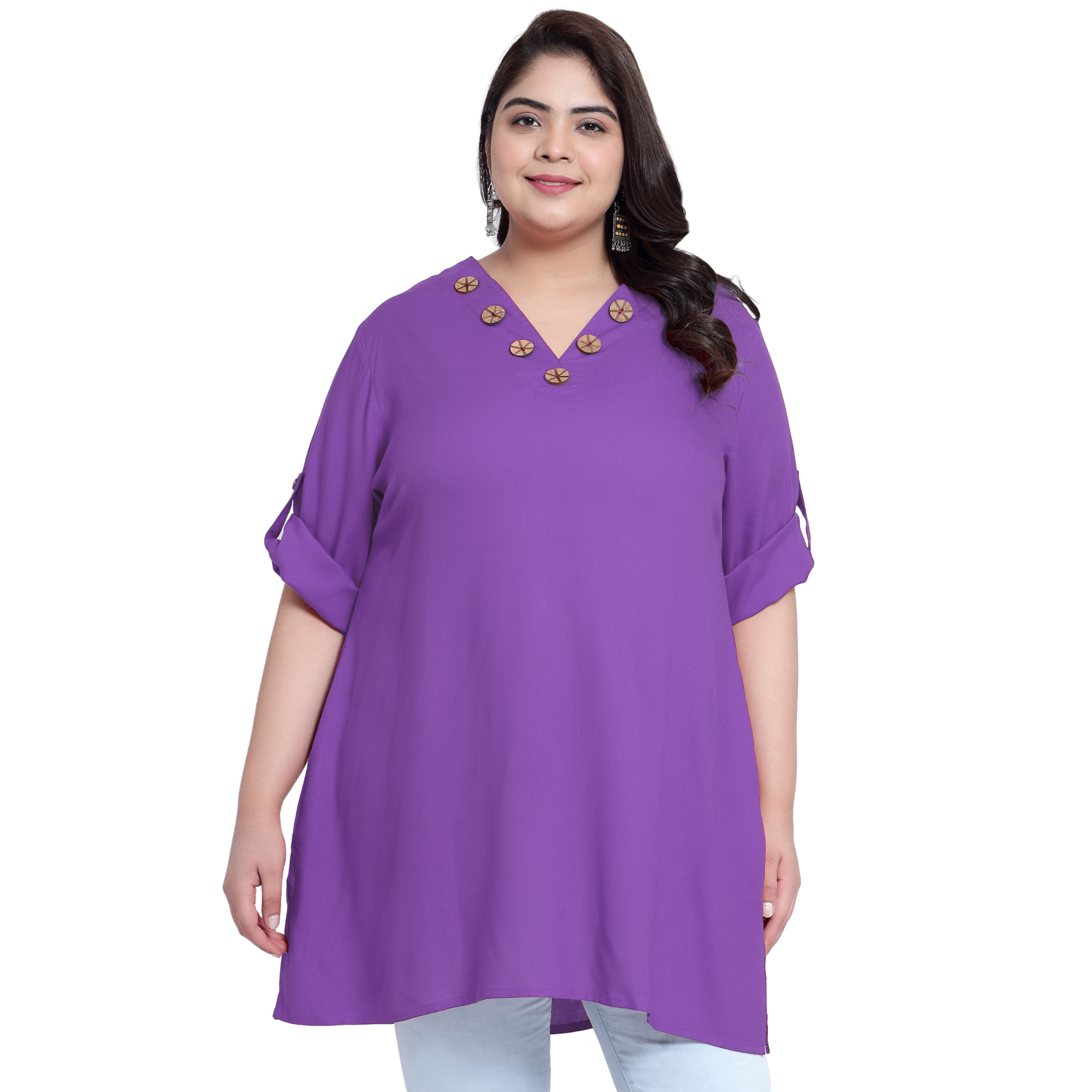 Lavender Collar Button Plus Size Tunic