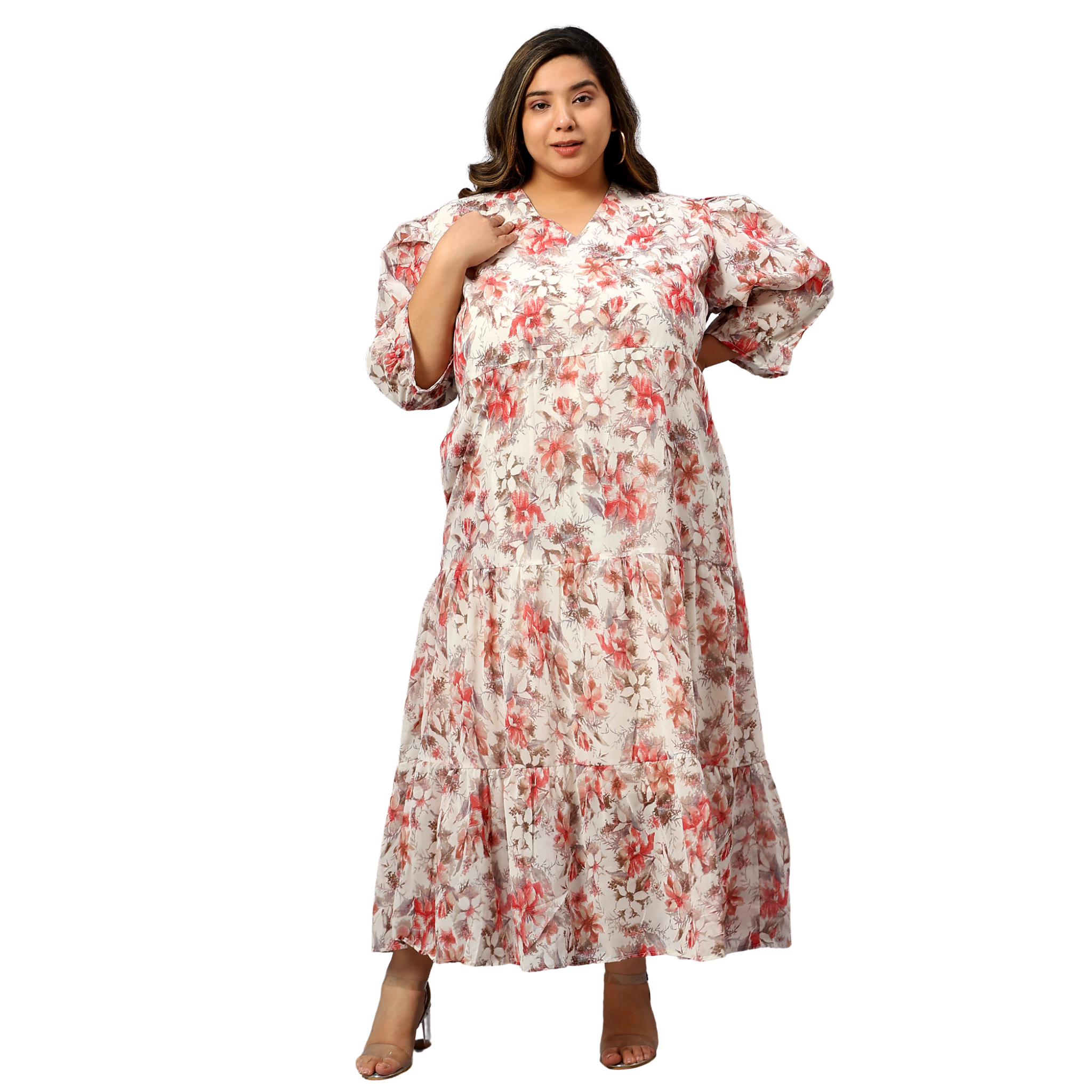 Red Georgette Tier Plus Size Dress