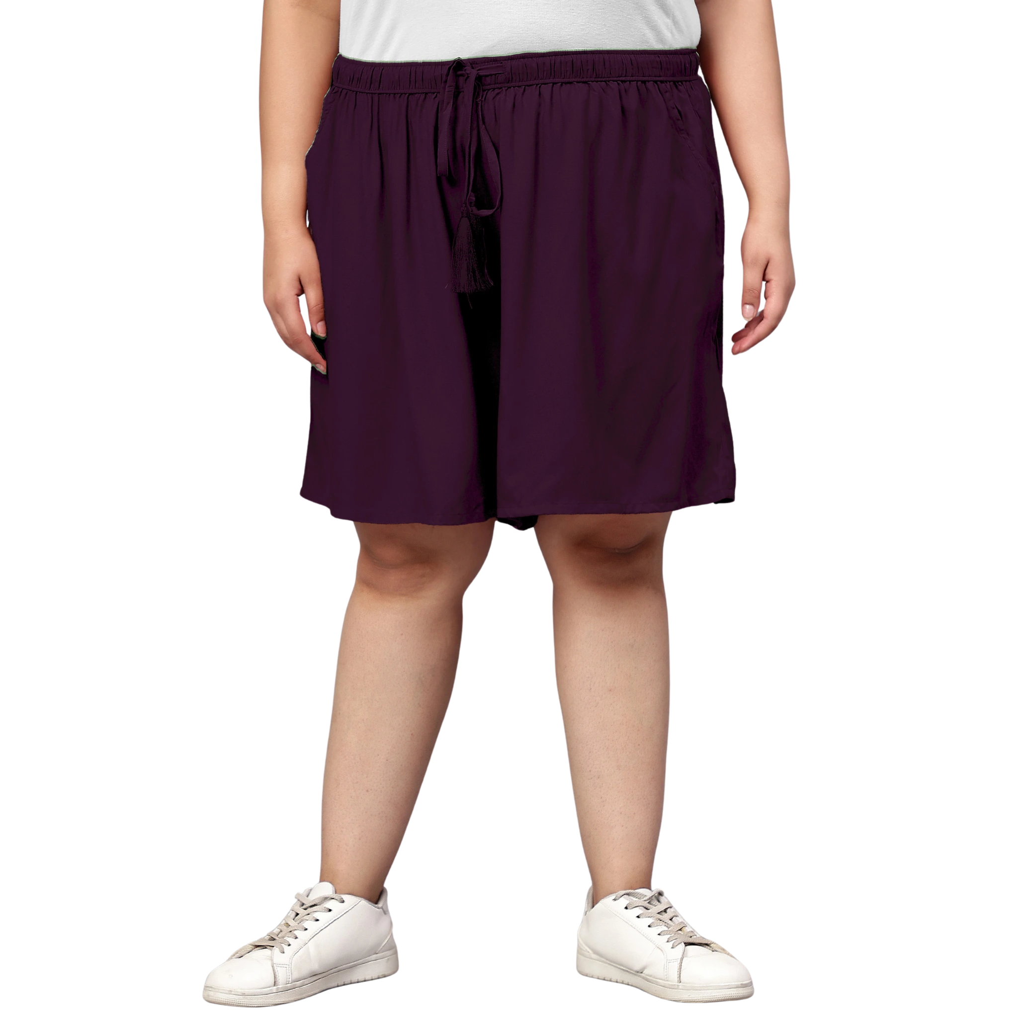 Purple Solid Plus Size Flared Shorts