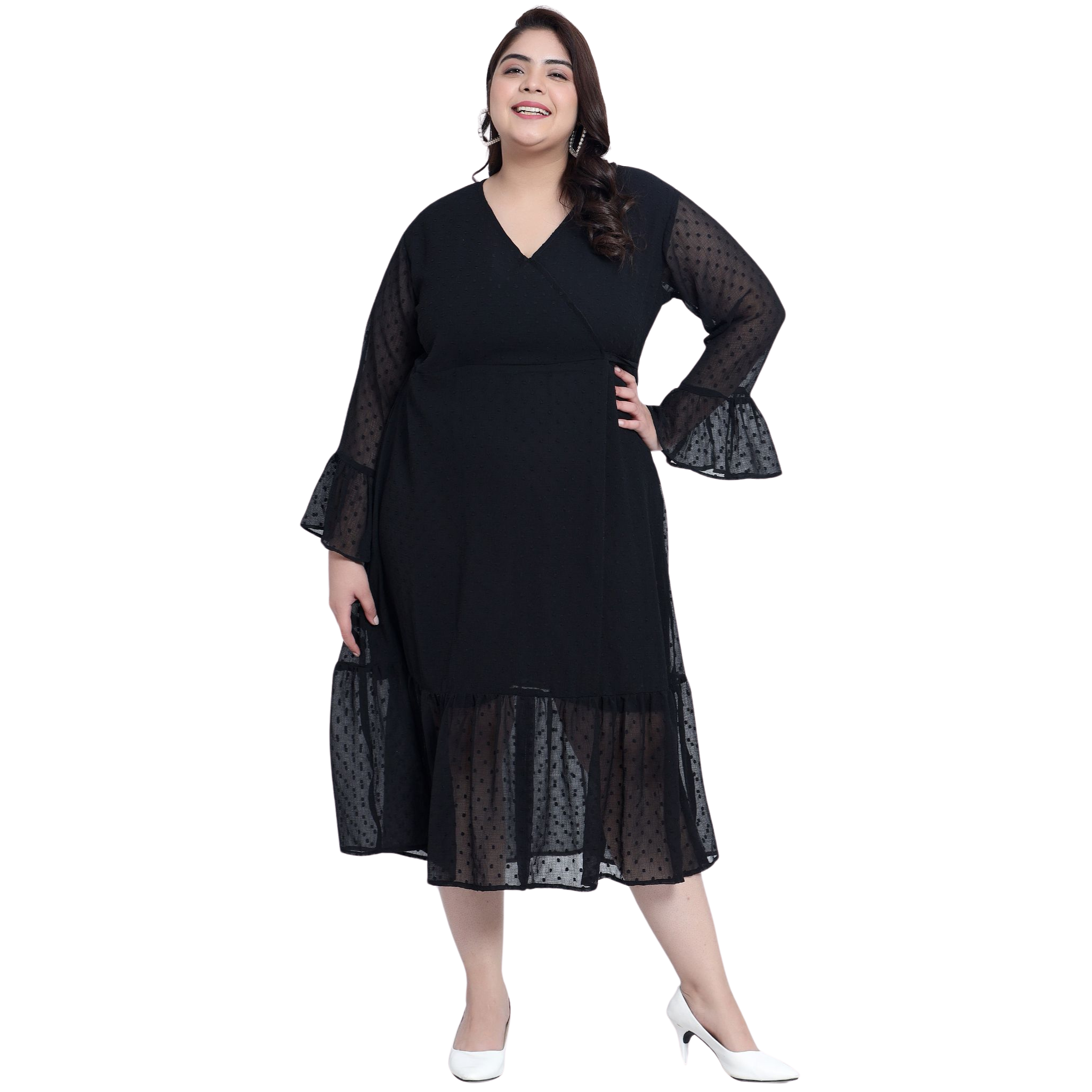 Black Georgette Tier Plus Size Dress