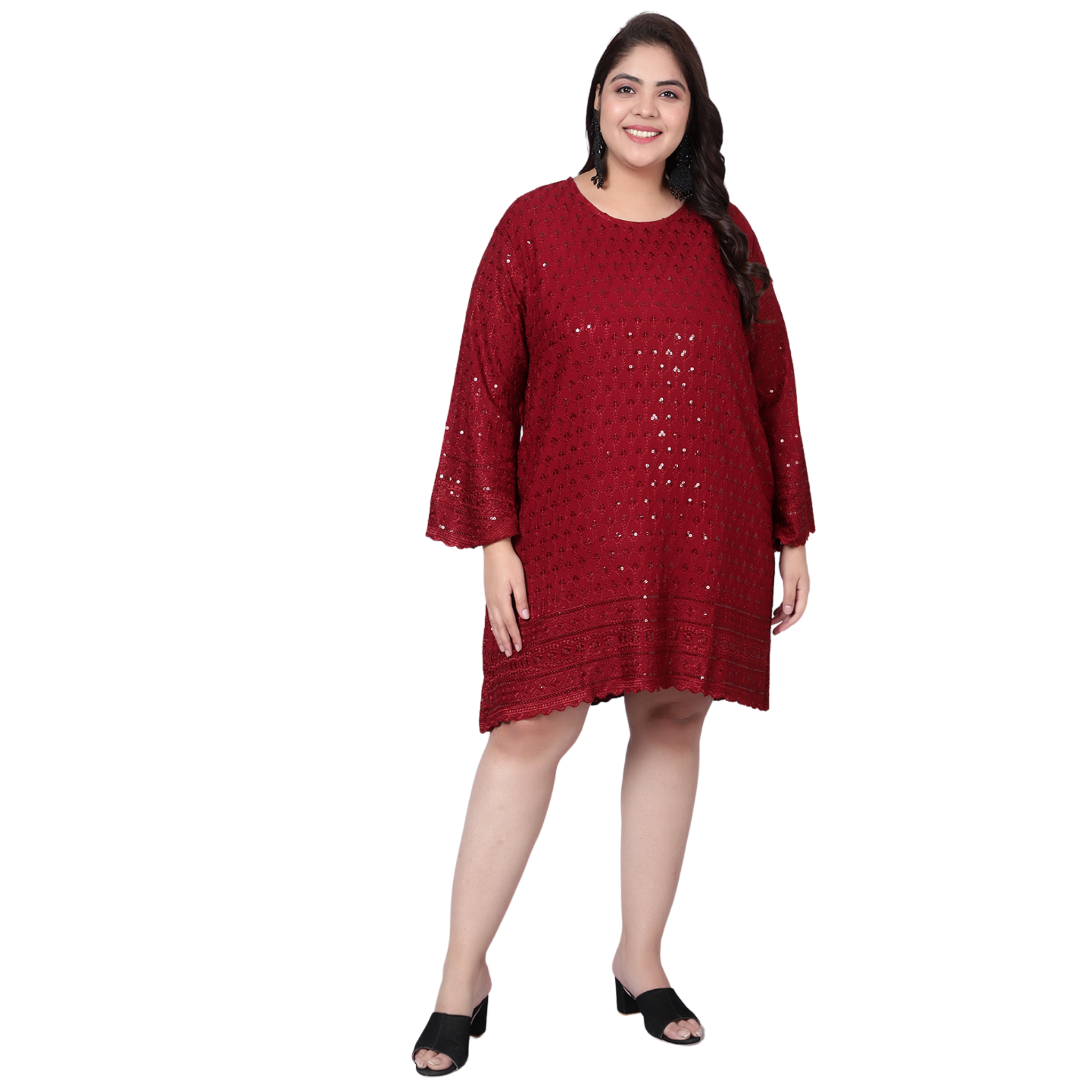 Red Embroidered Sequin Plus Size Dress