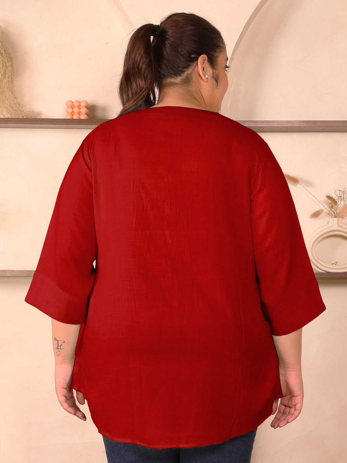 Maroon Cotton Linen Plus Size Tunic