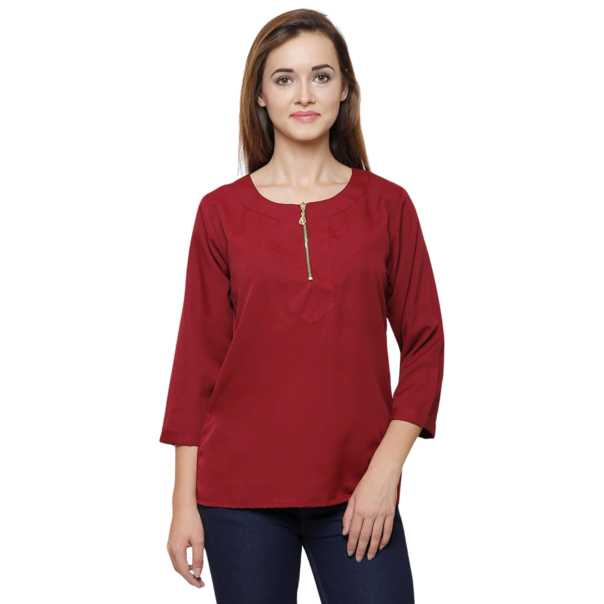 Maroon Front Zipper Top