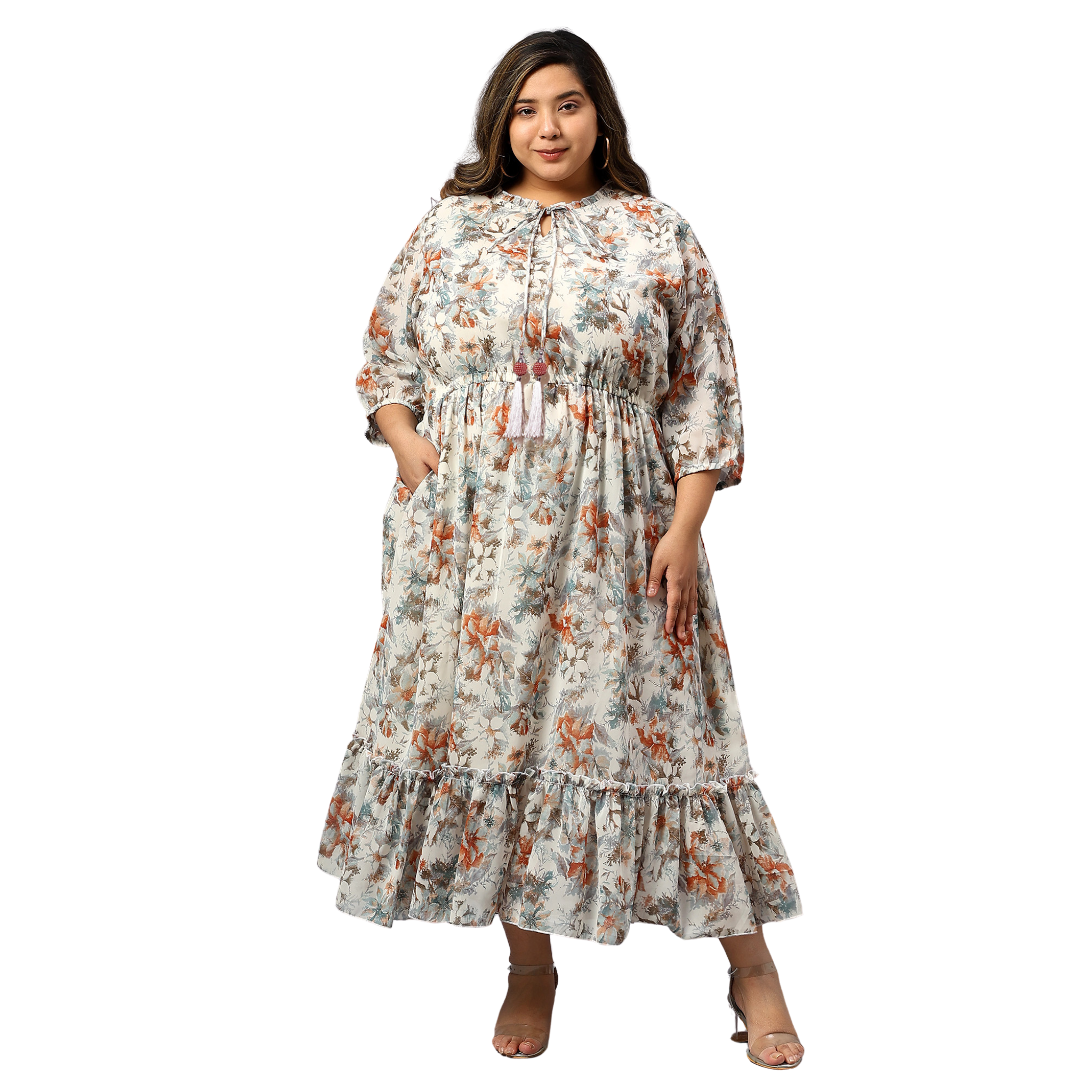 Green Georgette Tier Plus Size Dress