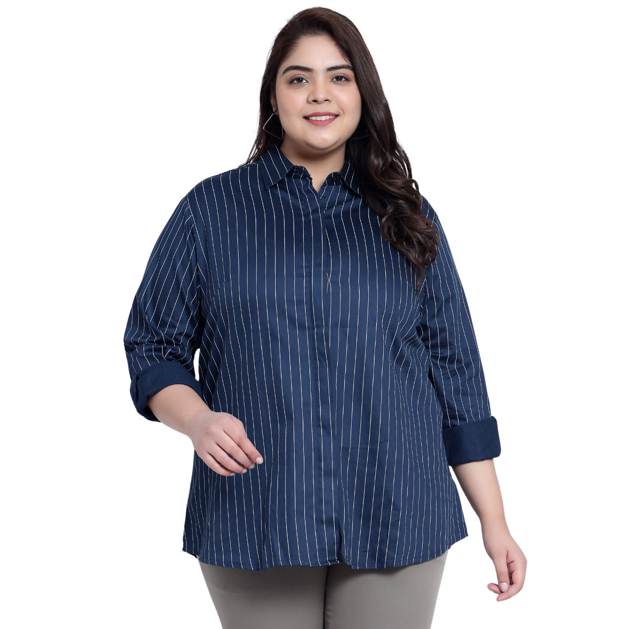 Blue Stripe Formal Plus Size Shirt