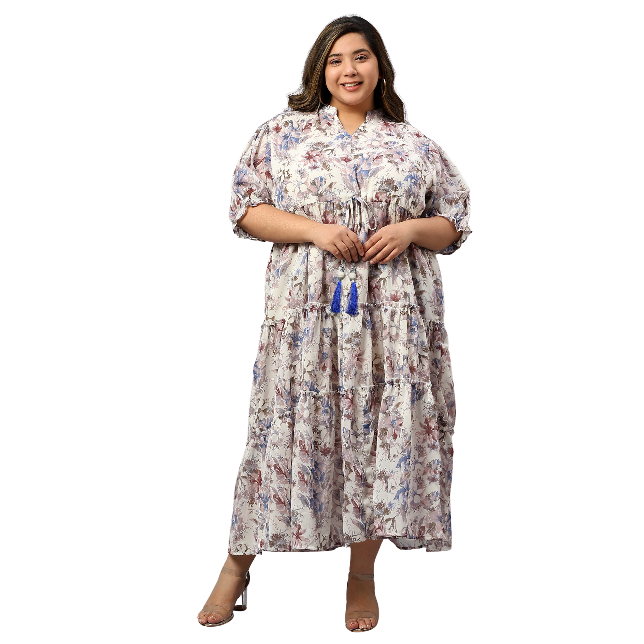 Blue Georgette Tiered Plus Size Dress