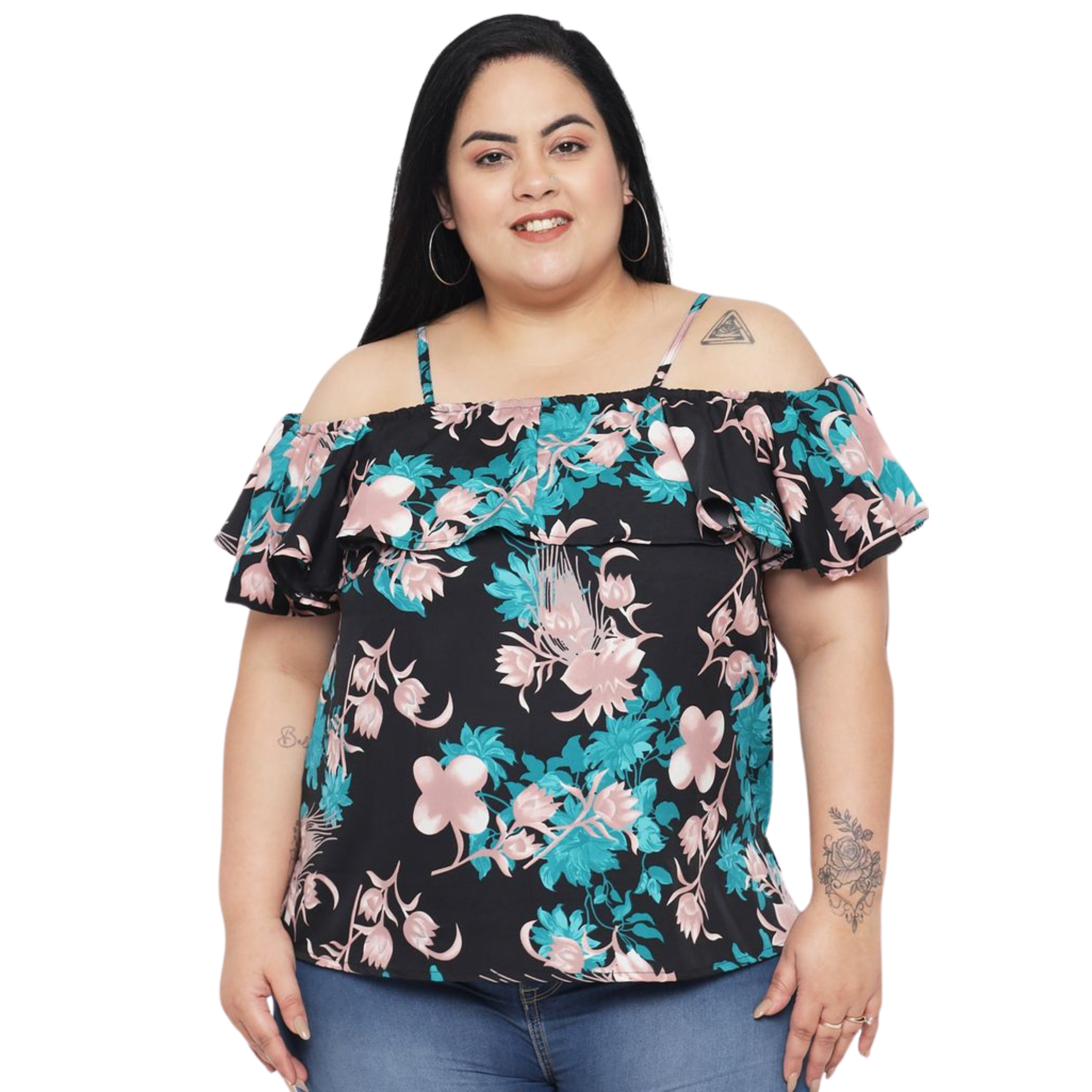 Green Floral Print Plus Size Top