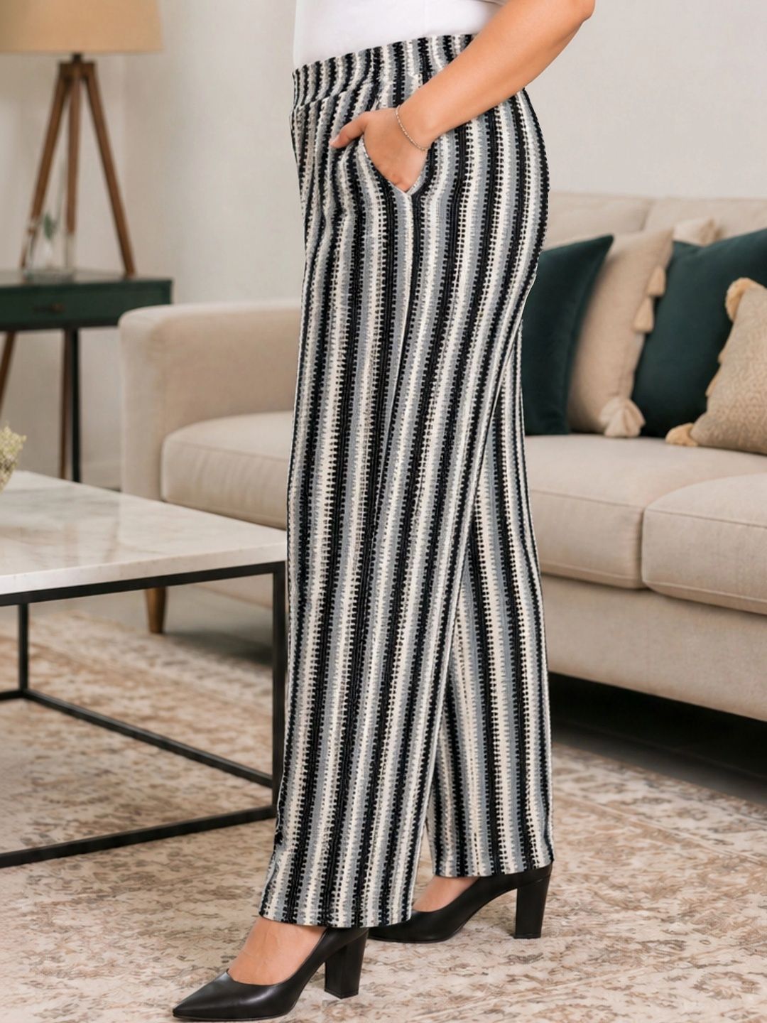 Blue and Black Crochet Trousers — view 4