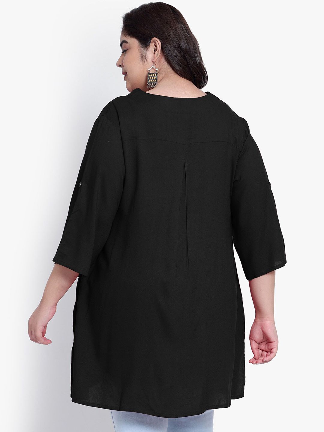 Black Collar Button Plus Size Tunic — view 5