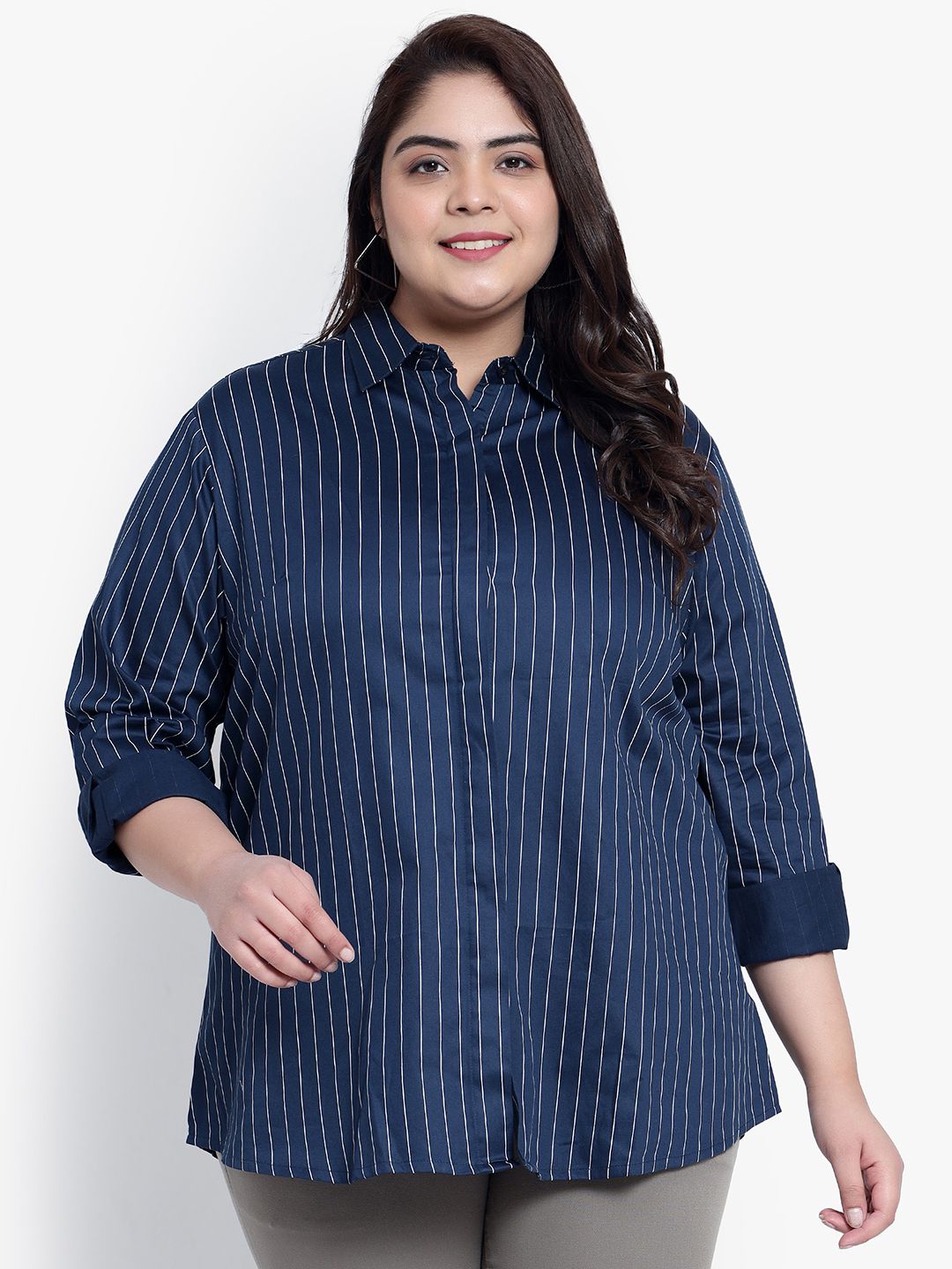 Blue Stripe Formal Plus Size Shirt — view 1