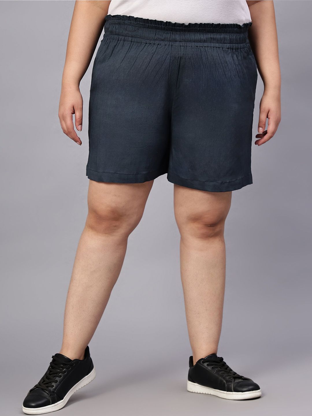 Grey Cotton Plus Size Shorts — view 1