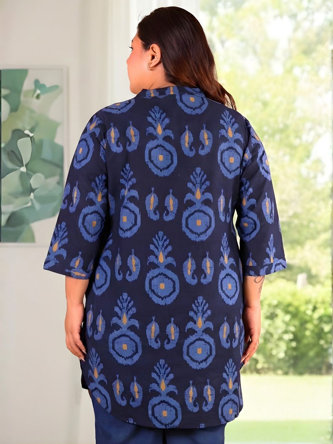 Indigo Blue Cotton Print Plus Size Tunic — view 5
