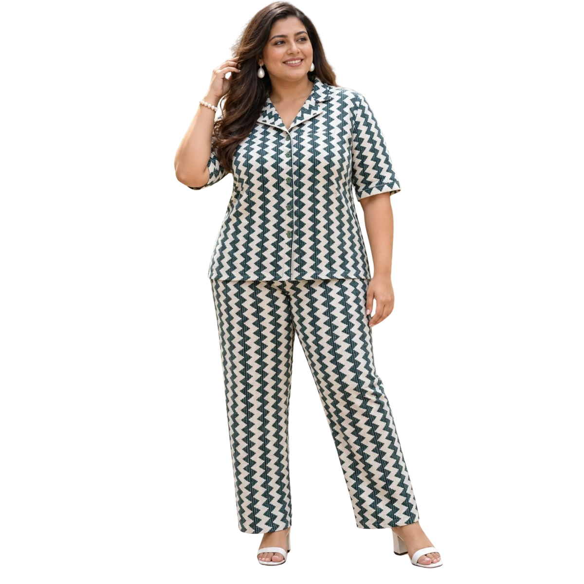 Green and White Crochet Co Ord Set