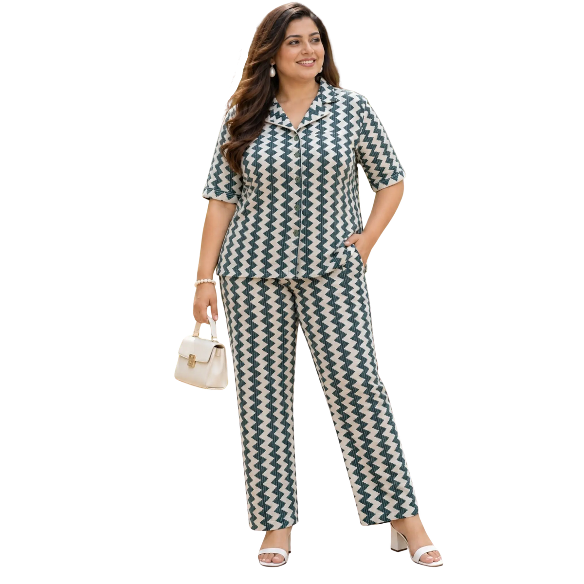 Green and White Crochet Co Ord Set