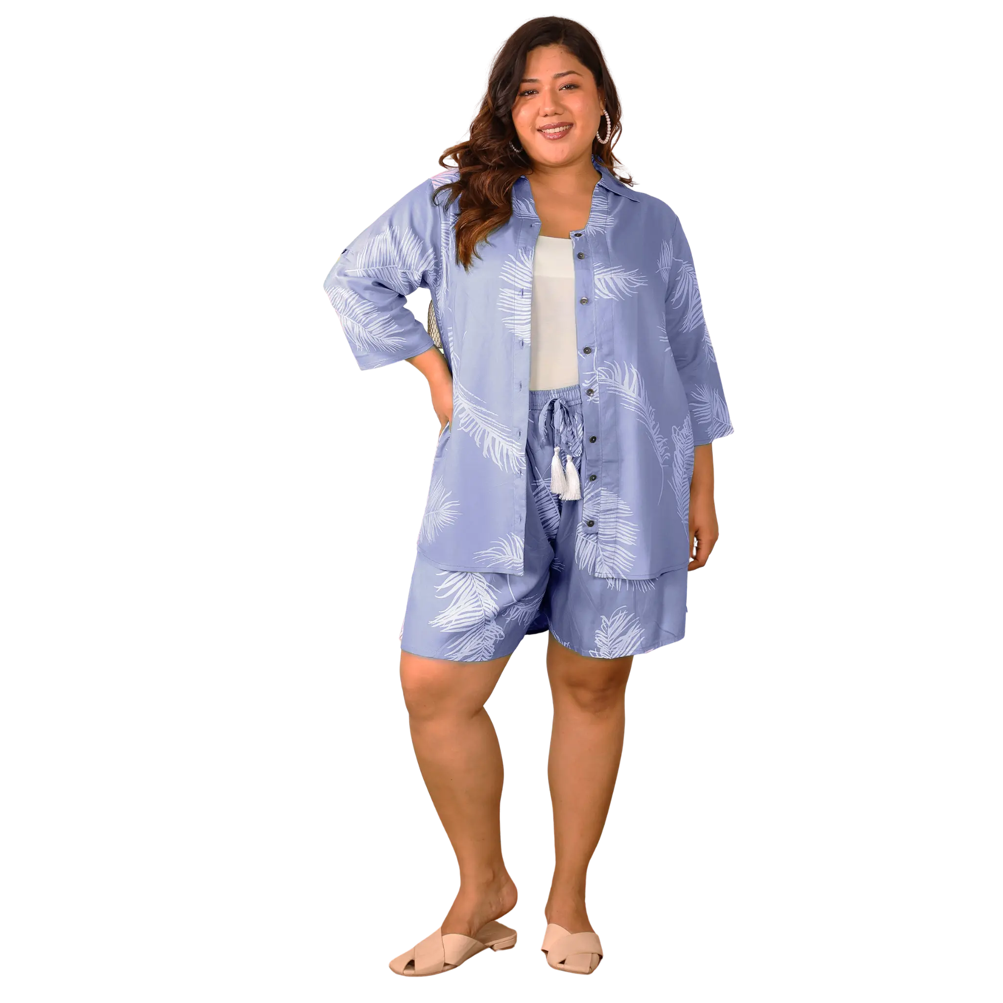 Blue Leaf Shirt And Short Set