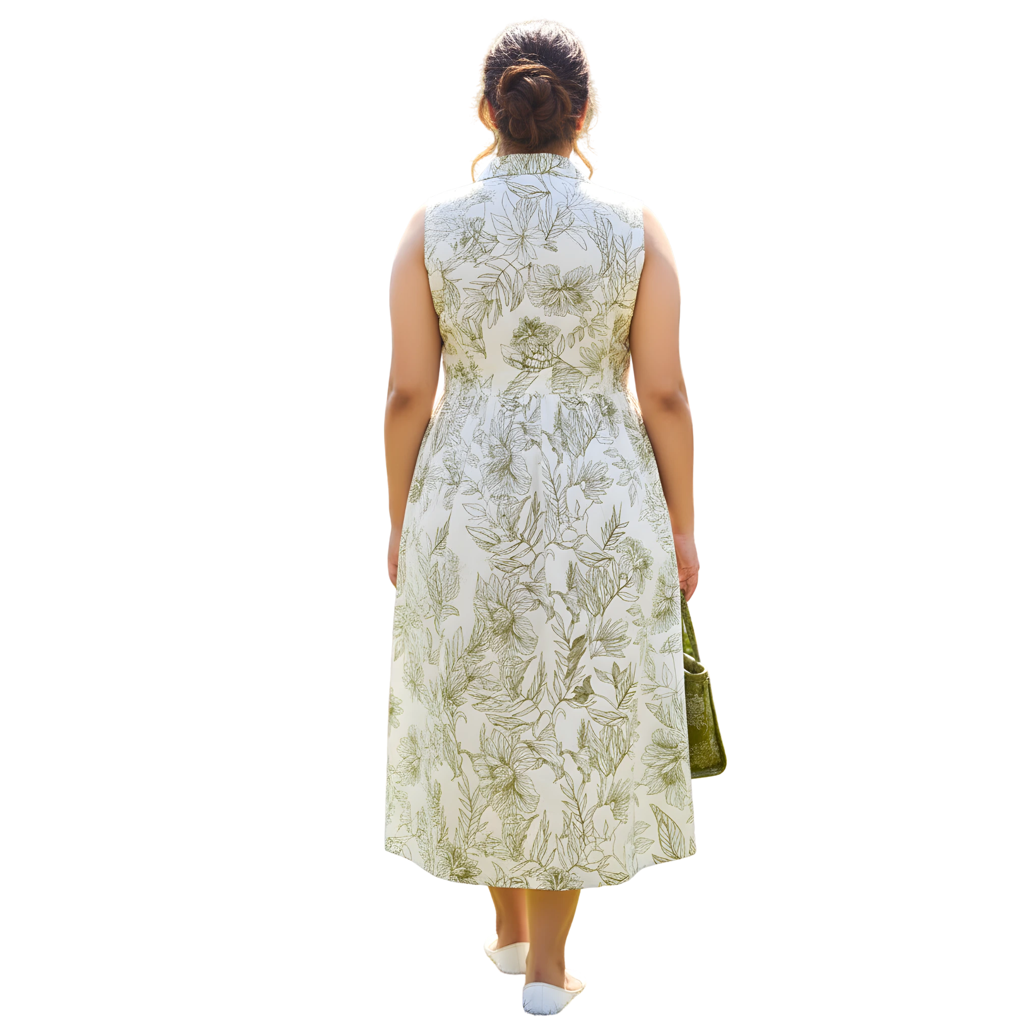 Green Stencil Print Midi Dress