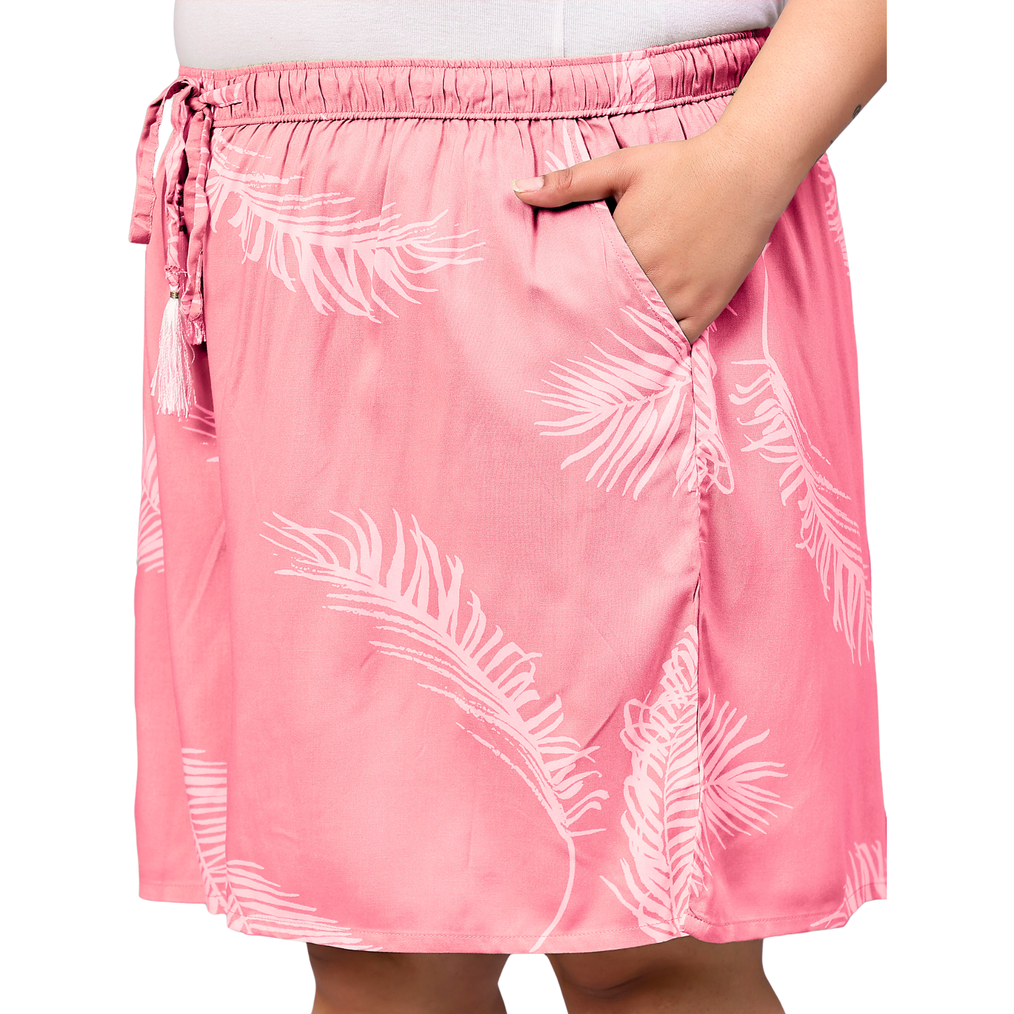 Pink Leaf Plus Size Flared Shorts